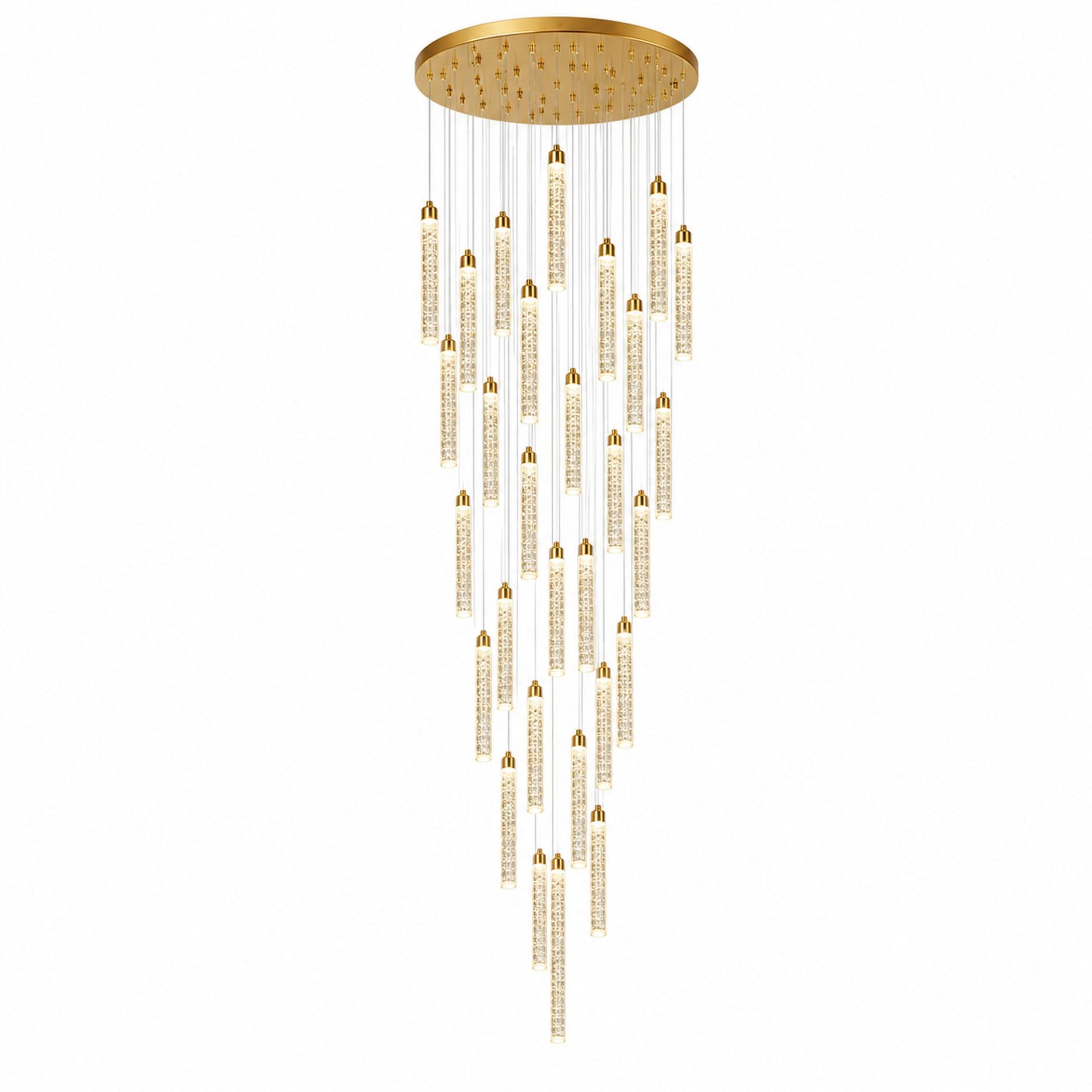 Candelabru Flippy Cristal LAGOM LED cu Telecomanda, Suspendat, 30 Surse, 90W, Diametru 60cm, Auriu, Metal si Cristal — imagine 9