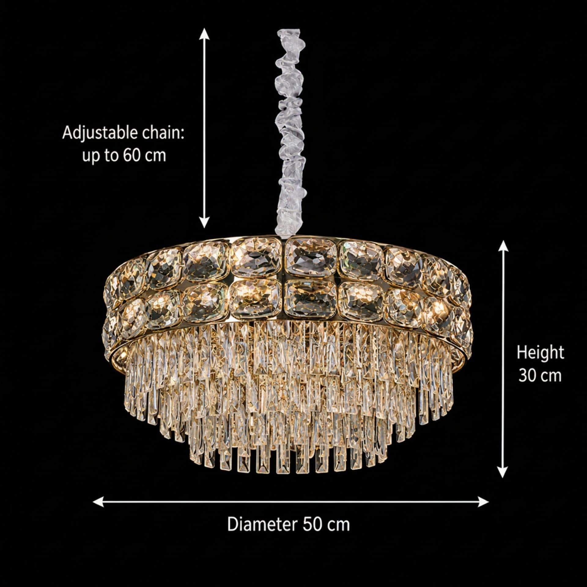 Candelabru Flippy Cristal LUCENT Eleganza 9x E14 D50 cm Auriu Inaltime Reglabila Metal si Cristal — imagine 4
