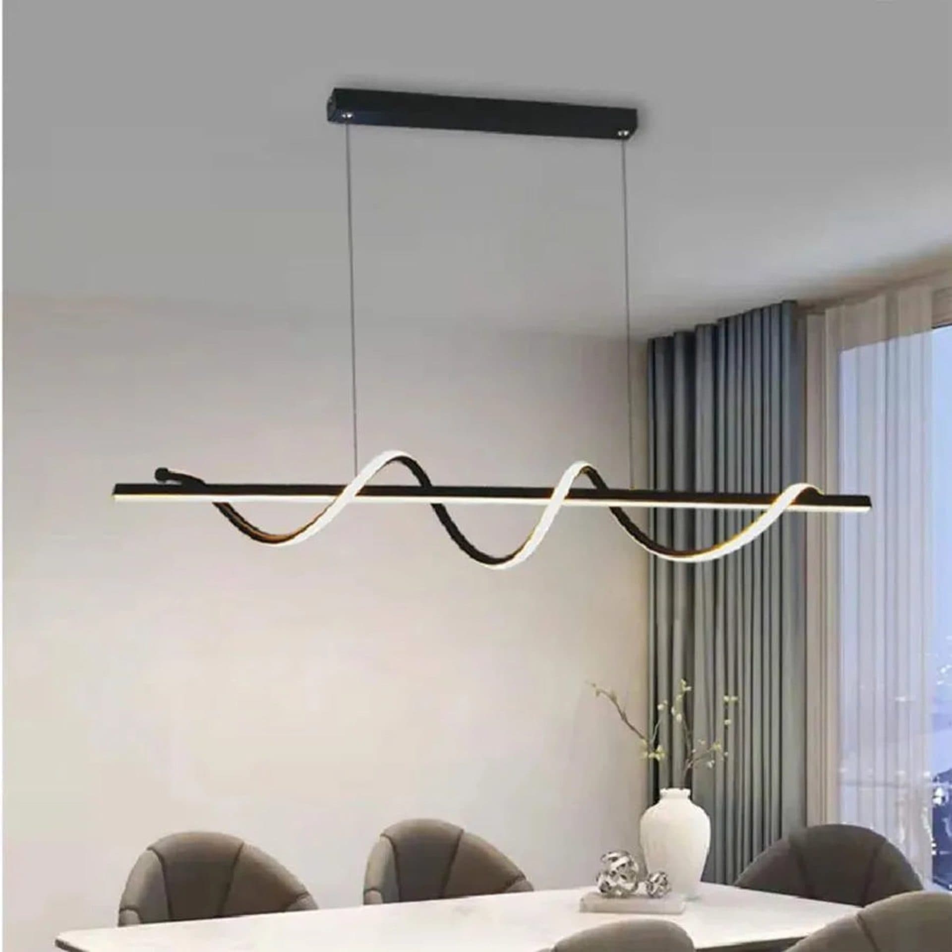 Lustra LED suspendata 80W cu telecomanda, lumina Rece/Calda/Neutra, Dimabila, Negru — imagine 2