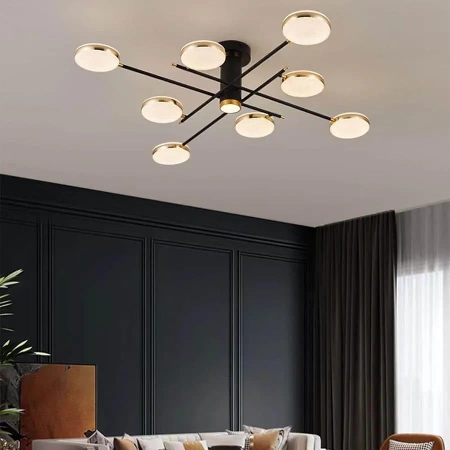 Lustra LED Flippy cu telecomanda si cristale MISEL 154W, 9 Elemente, Negru Auriu — imagine 1