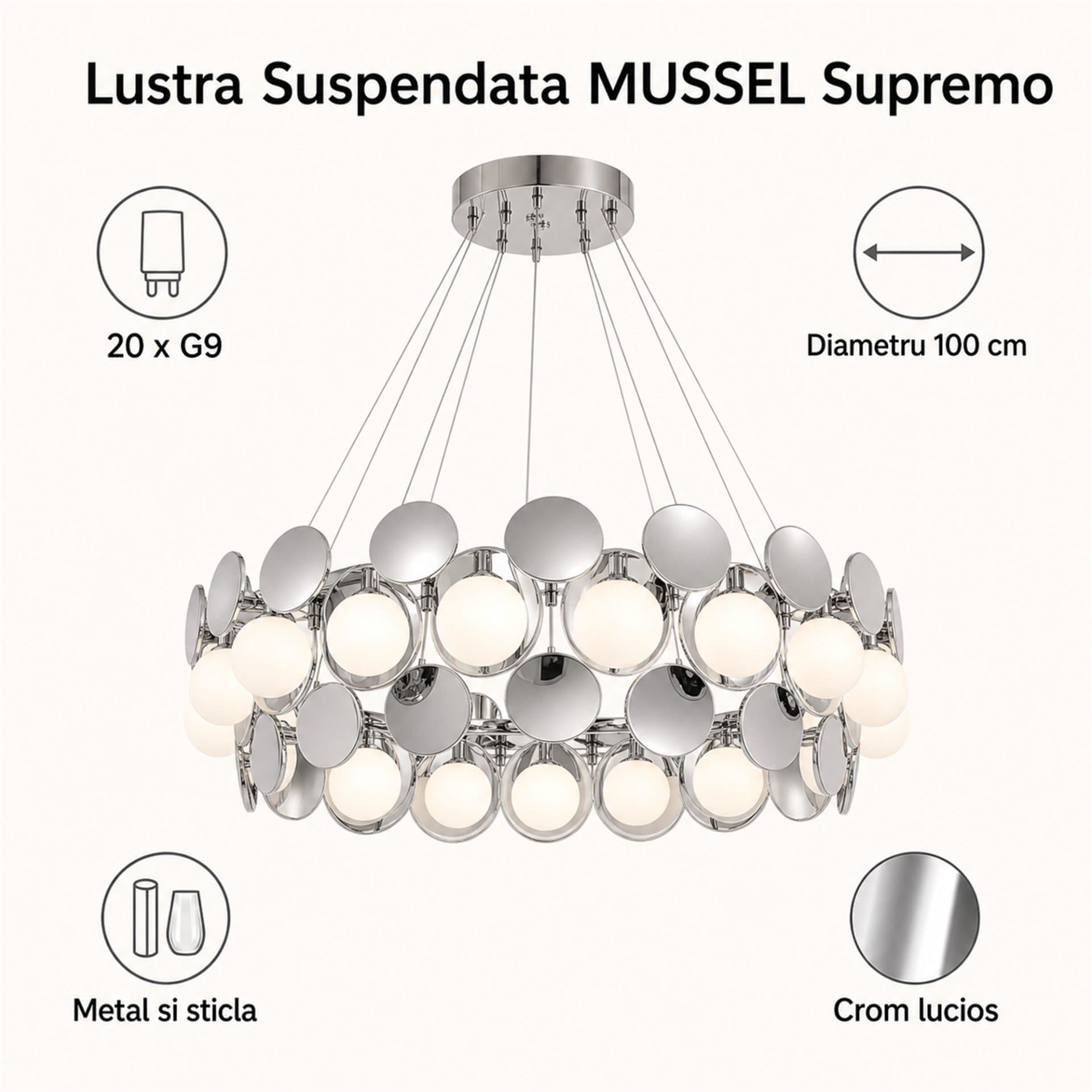 Lustra Suspendata Flippy MUSSEL Supremo 20x G9 Crom Lucios — imagine 11