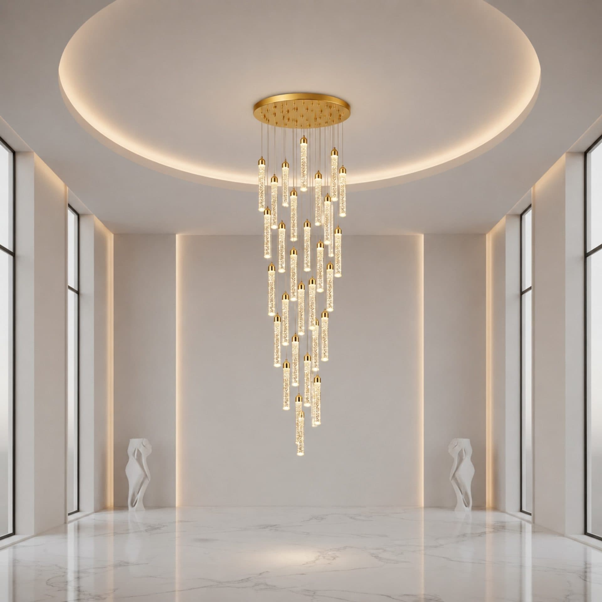 Candelabru Flippy Cristal LAGOM LED cu Telecomanda, Suspendat, 30 Surse, 90W, Diametru 60cm, Auriu, Metal si Cristal — imagine 6