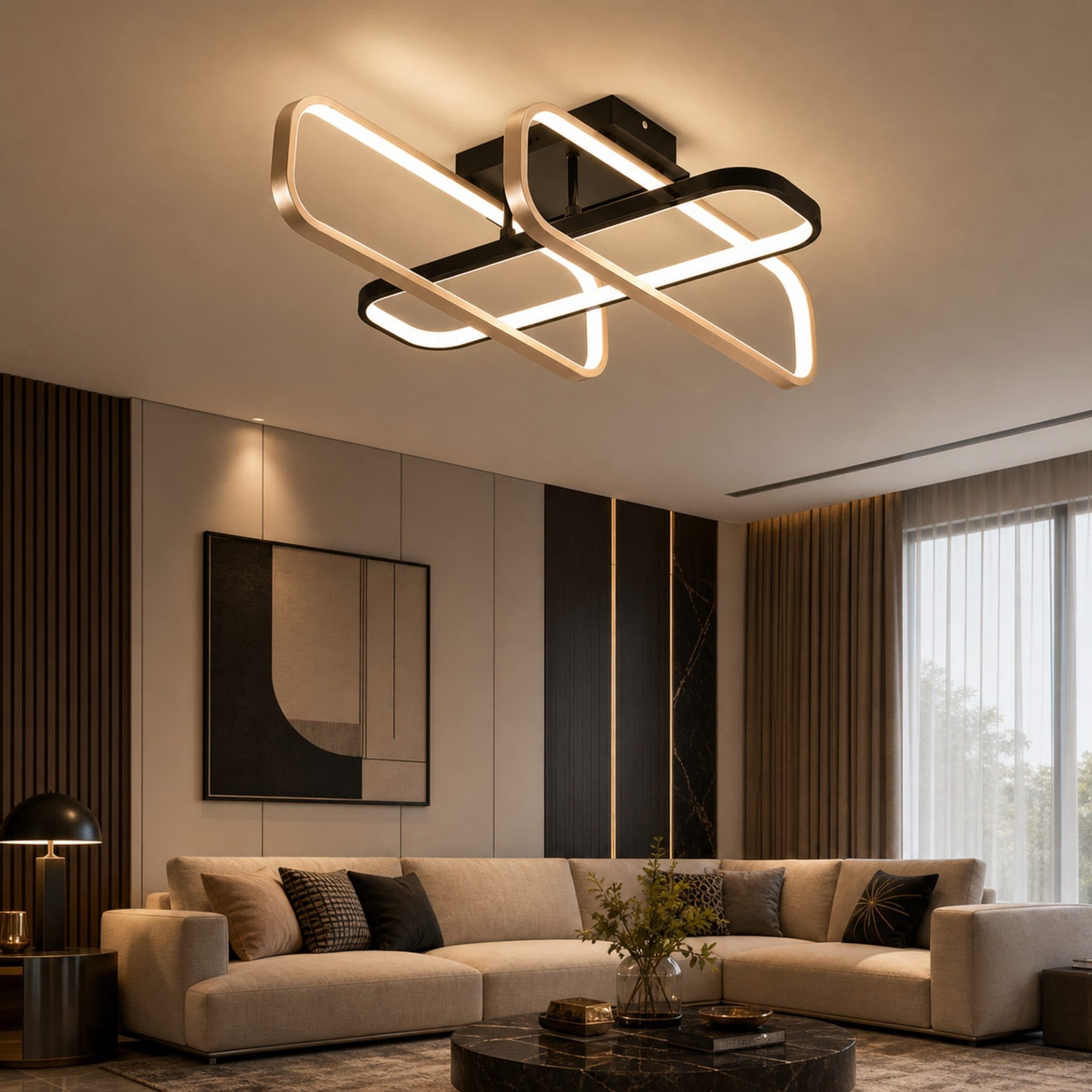 Lustra LED cu telecomanda TRANBERG, 3 surse, 144W, Negru — imagine 3