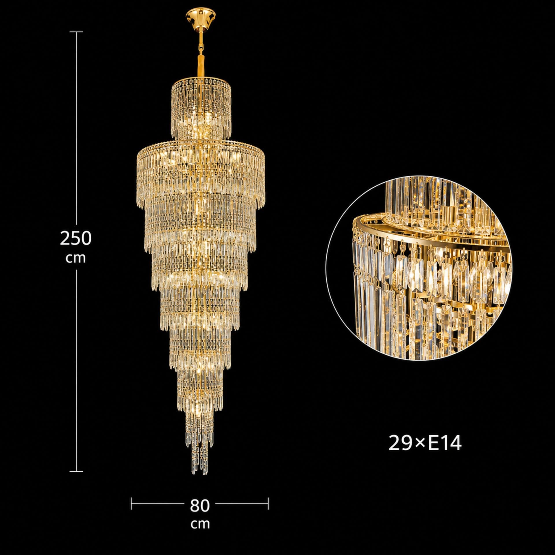 Candelabru Flippy Cristal FALL Regalis 29xE14 D80 cm Auriu Metal si Cristal — imagine 12