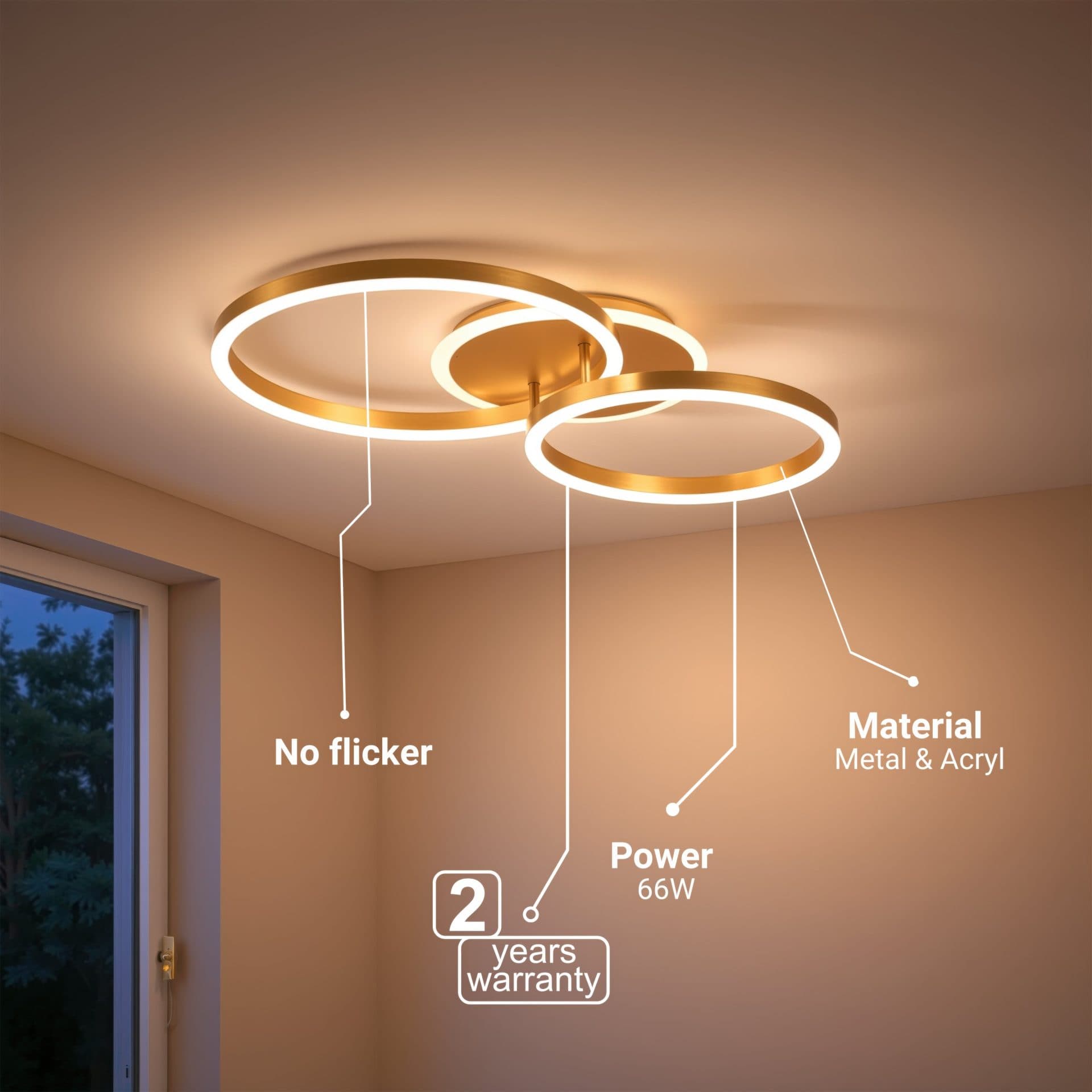 Lustra LED Flippy 66W, telecomanda, lumina Rece/Calda/Neutra, Auriu Lucios — imagine 11
