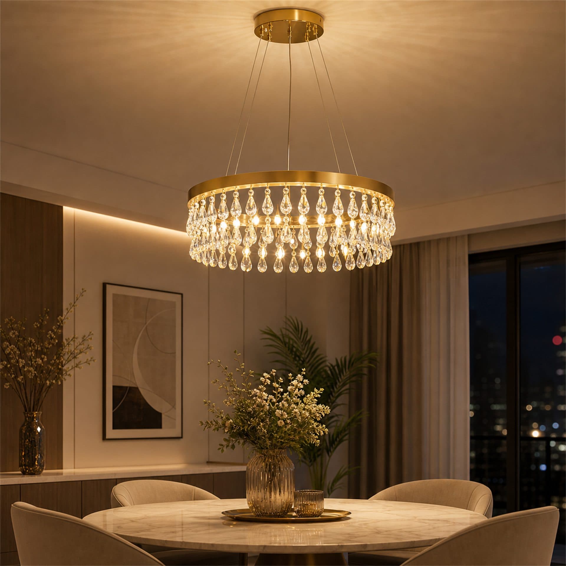 Candelabru LED Flippy Cristal Suspendat 30 Surse 90W Auriu — imagine 4