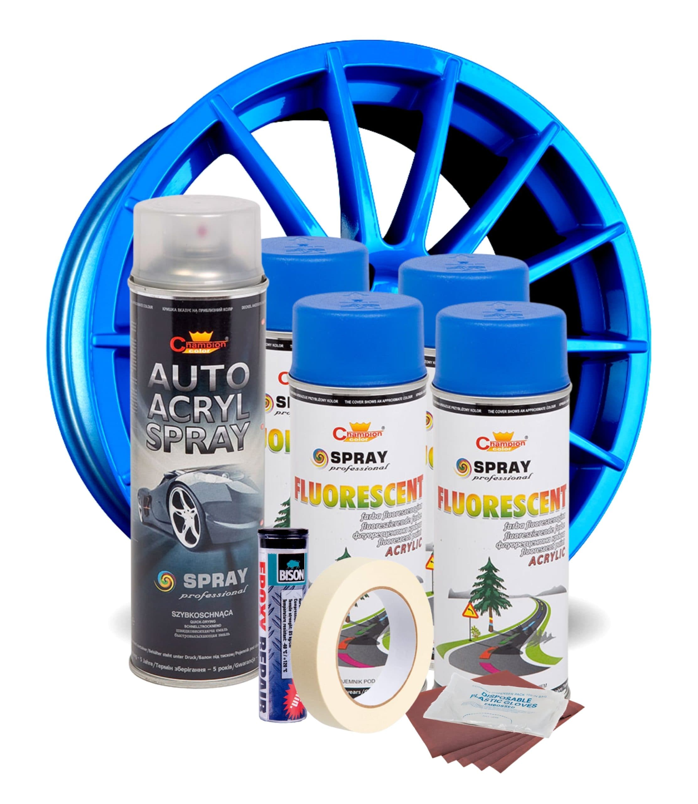 Kit reparatie si vopsire jante AVEX.ro Culoare Albastru Fluorescent V4 — imagine 2