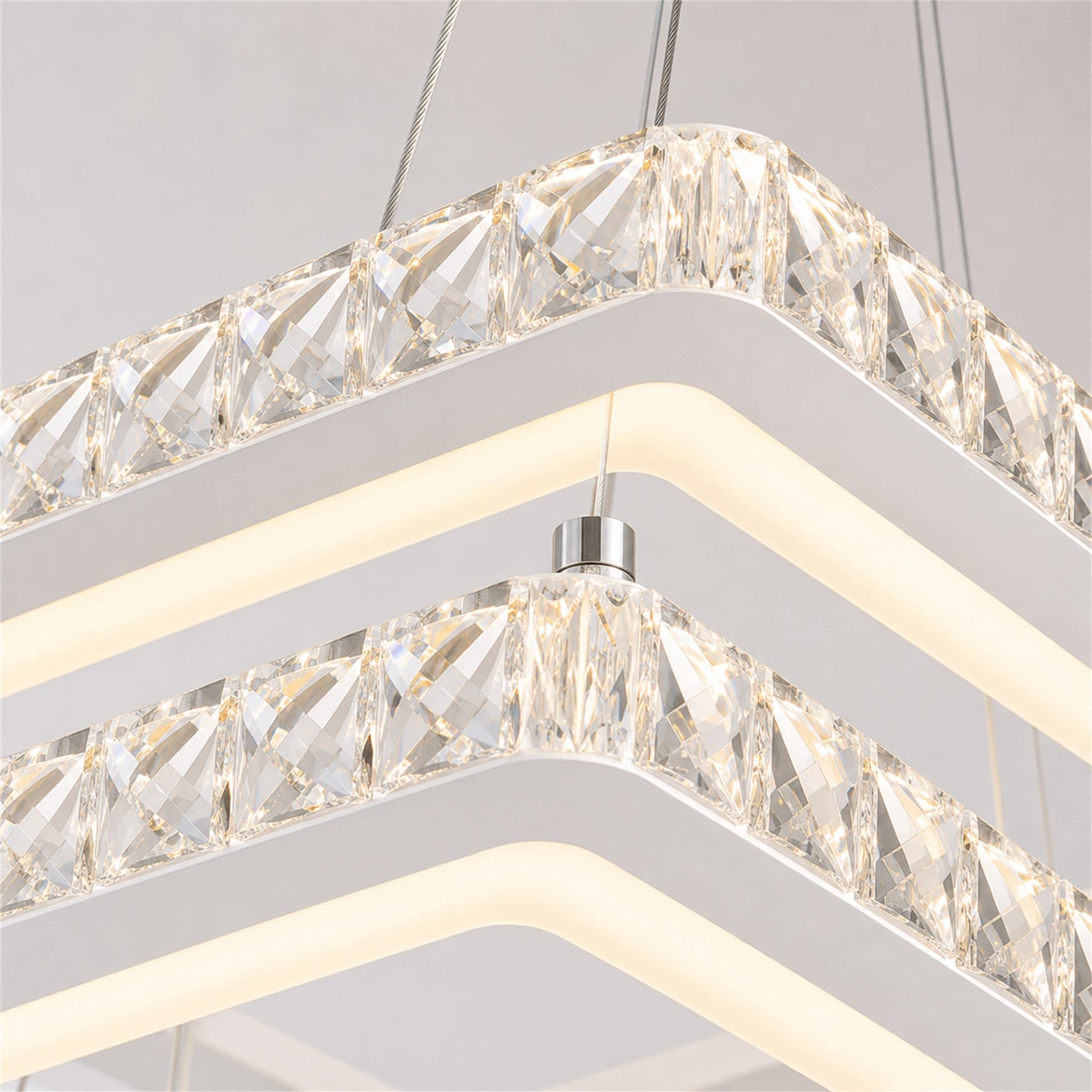 Lustra LED Flippy RENATO Nobile cu telecomanda si cristal, 54W, 4 Patrate, Lumina Rece/Calda/Neutra, Dimabila, Alb — imagine 3