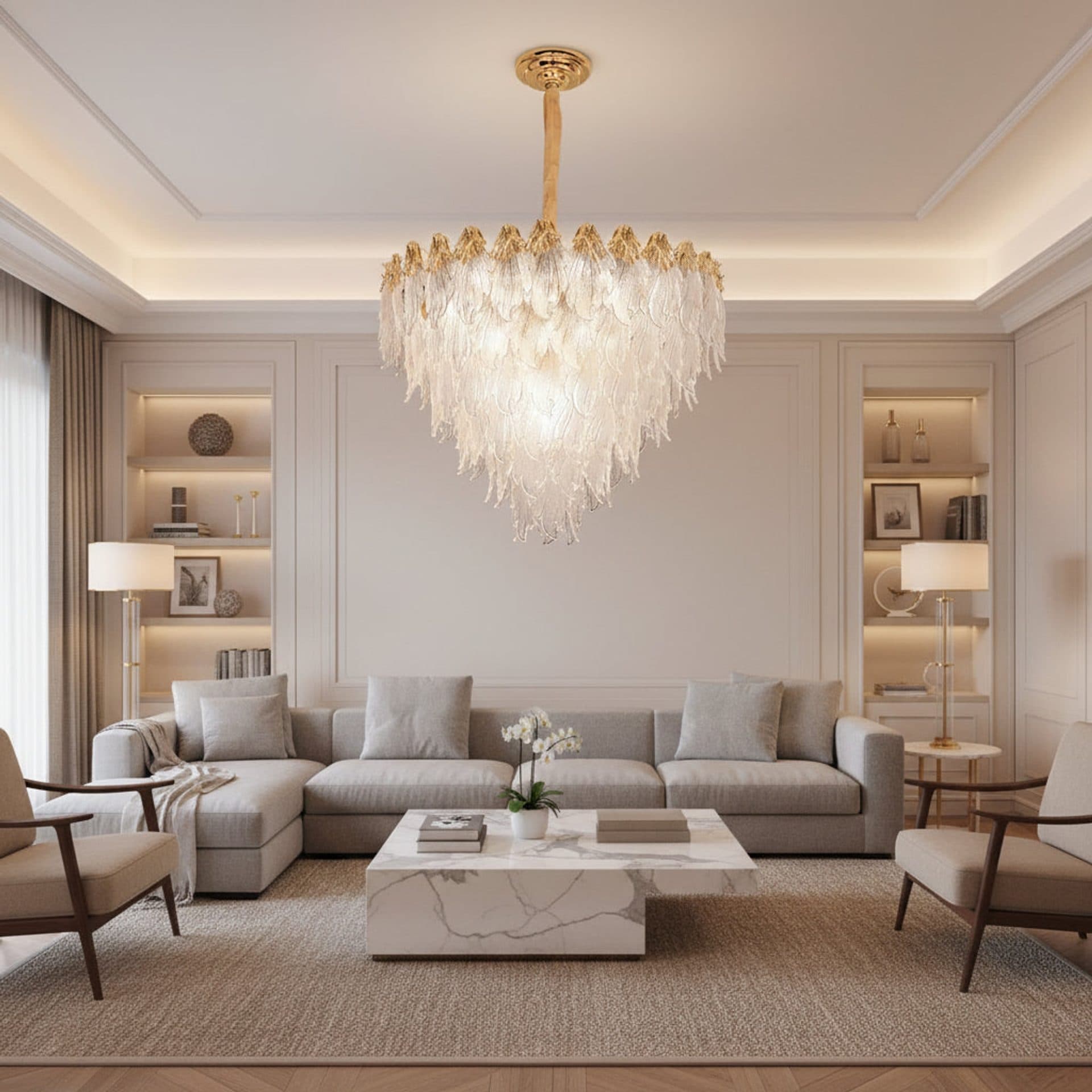 Candelabru Cristal MURANO Eleganza 9xE14 D50 cm Auriu Inaltime Reglabila Flippy — imagine 2
