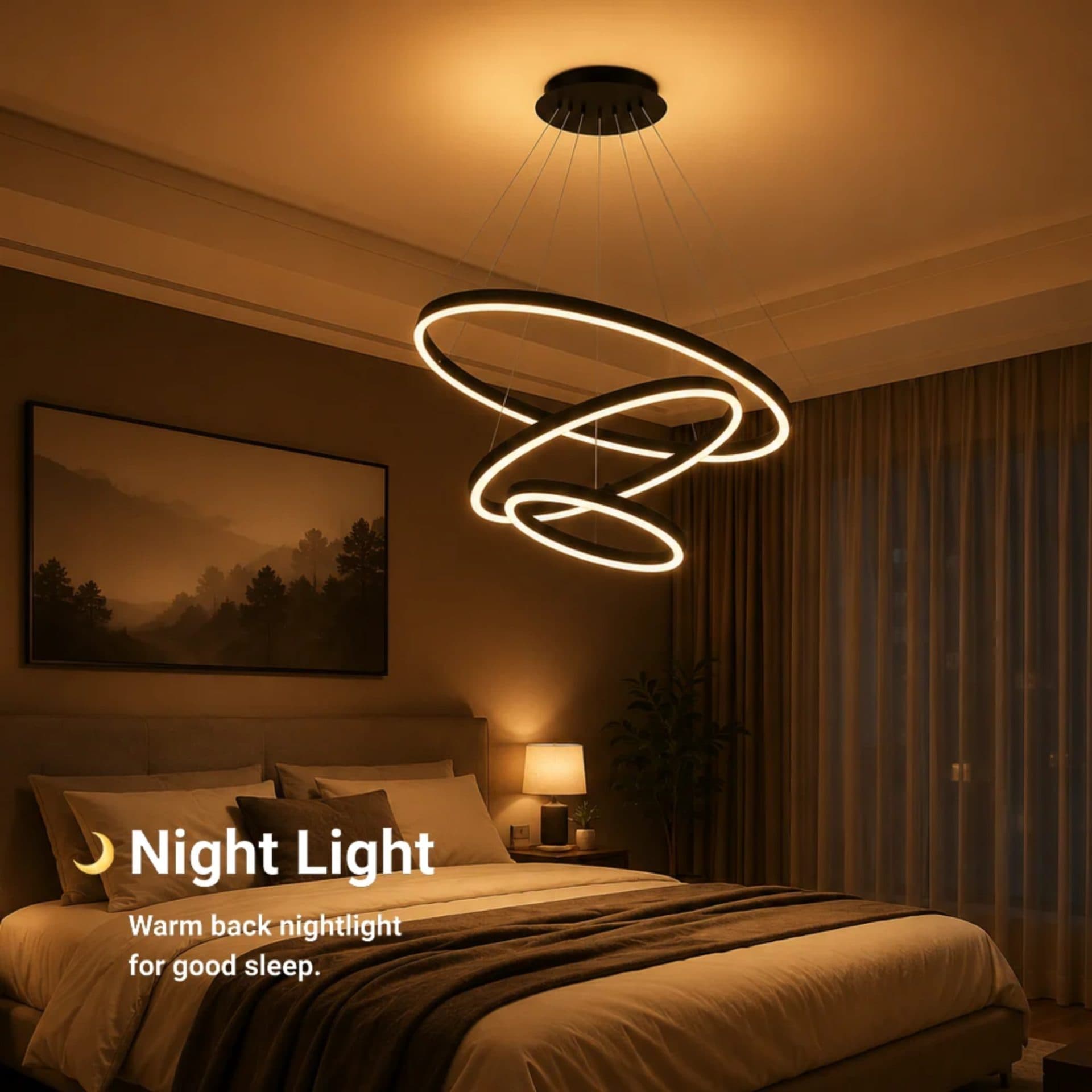 Lustra LED suspendata Flippy CASIANA 85W, 3 Cercuri, lumina Rece/Calda/Neutra, Dimabila, Negru, Inaltime Reglabila — imagine 4