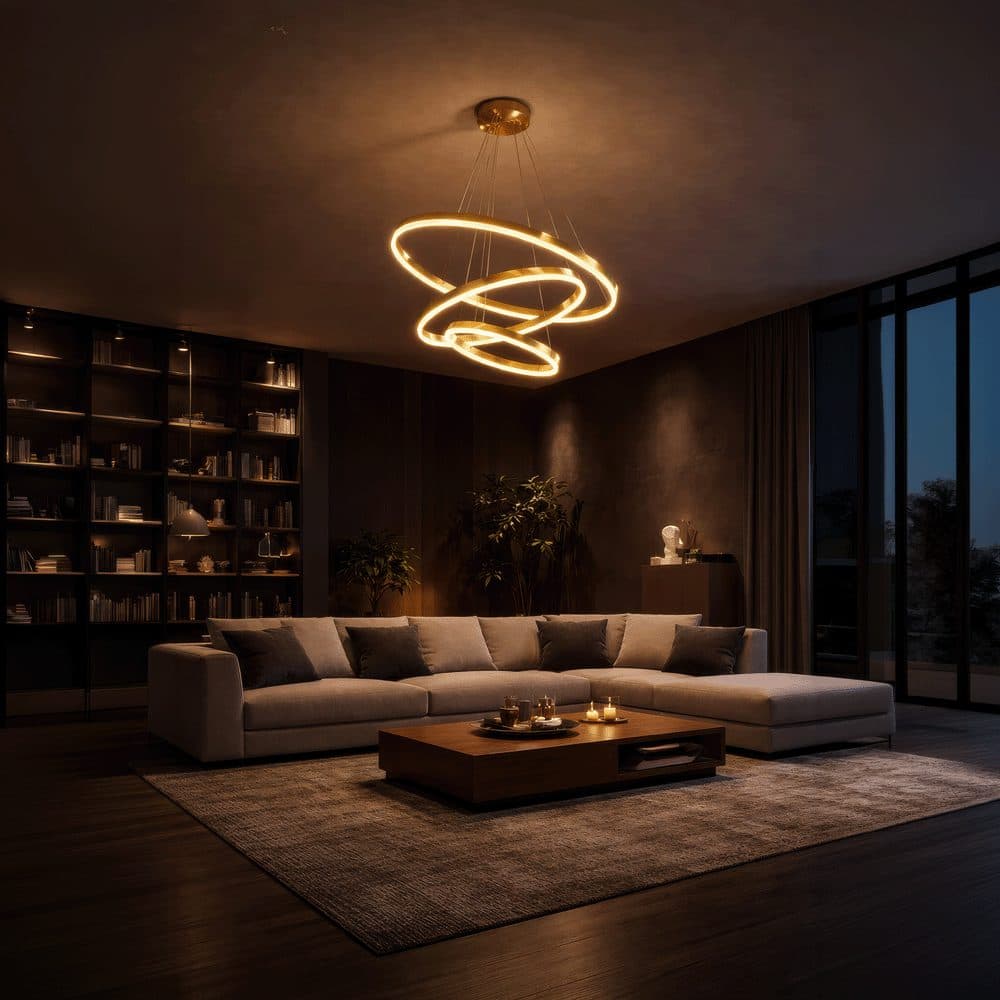 Lustra LED suspendata Flippy 85W 3 Cercuri Dimabila Auriu Lucios — imagine 16