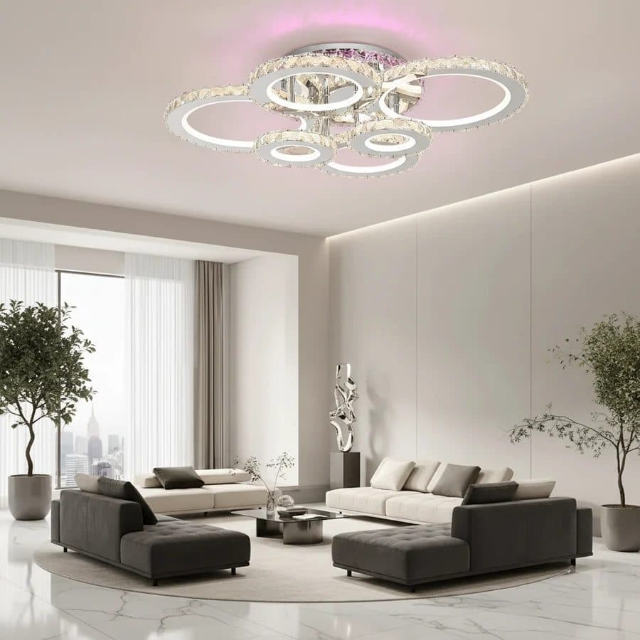 Lustra LED Flippy Rotonda RGB 144W, 6 Cercuri, Telecomanda, Crom Lucios — imagine 2