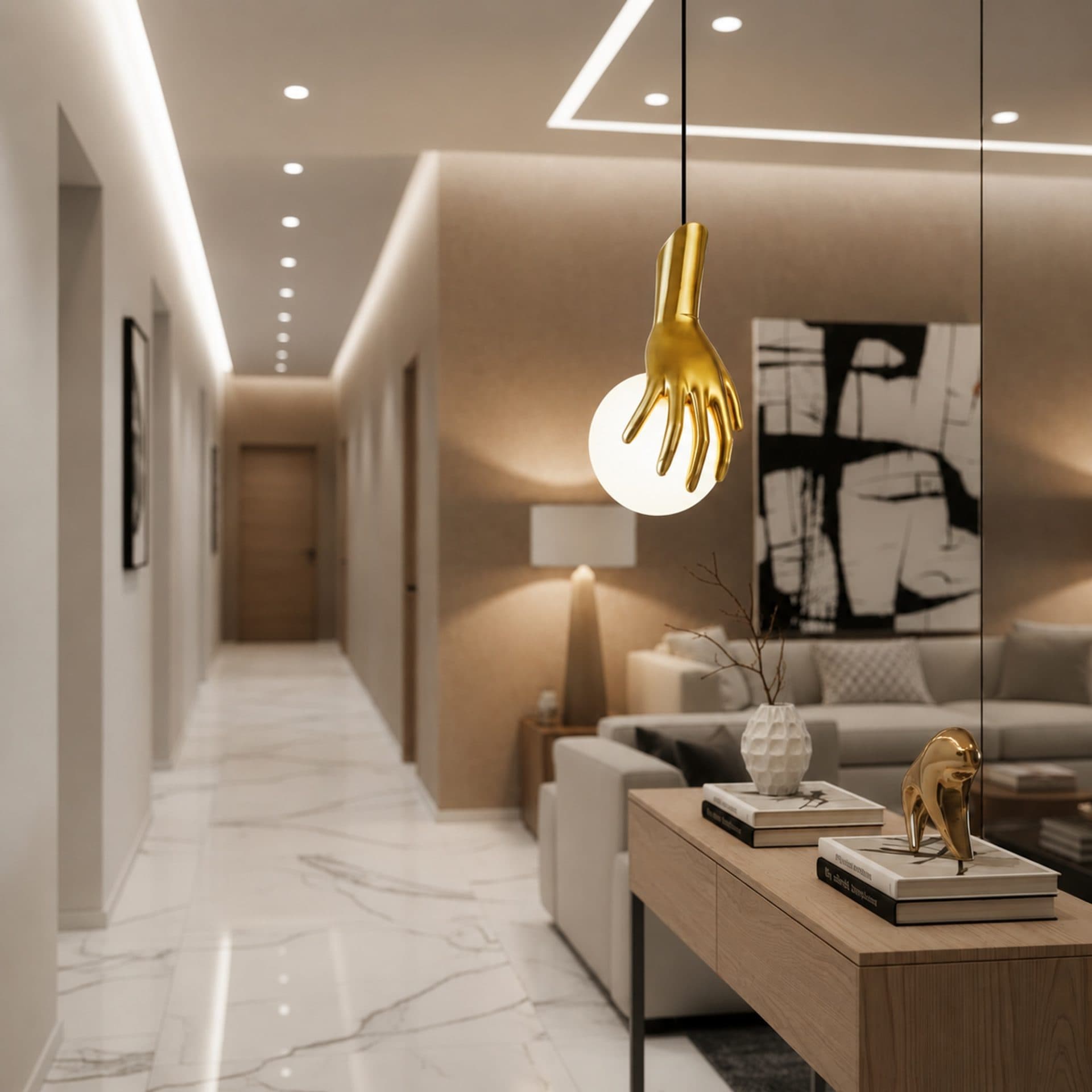 Lustra LED Flippy MANOS Auriu Sticla si Resina — imagine 4