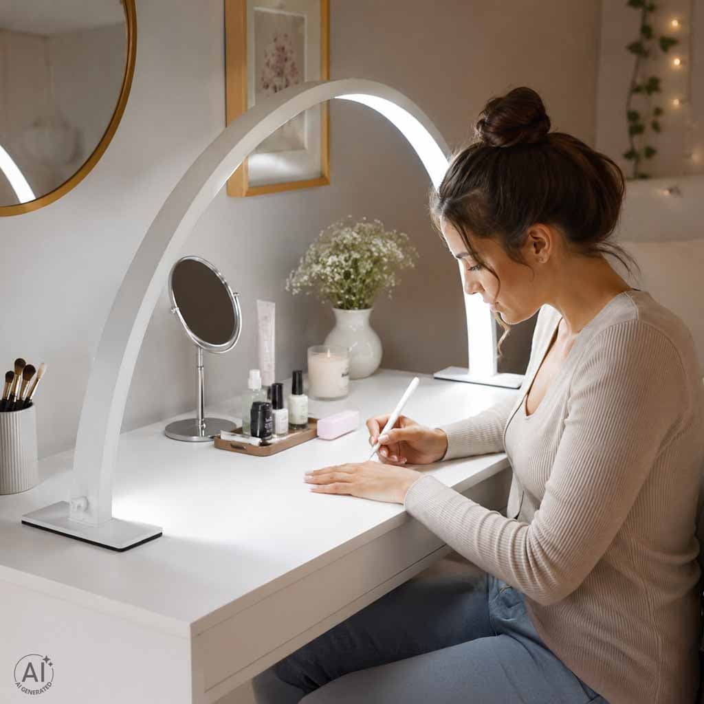 Lampa de birou LED pentru manichiura si cosmetica, alba — imagine 2