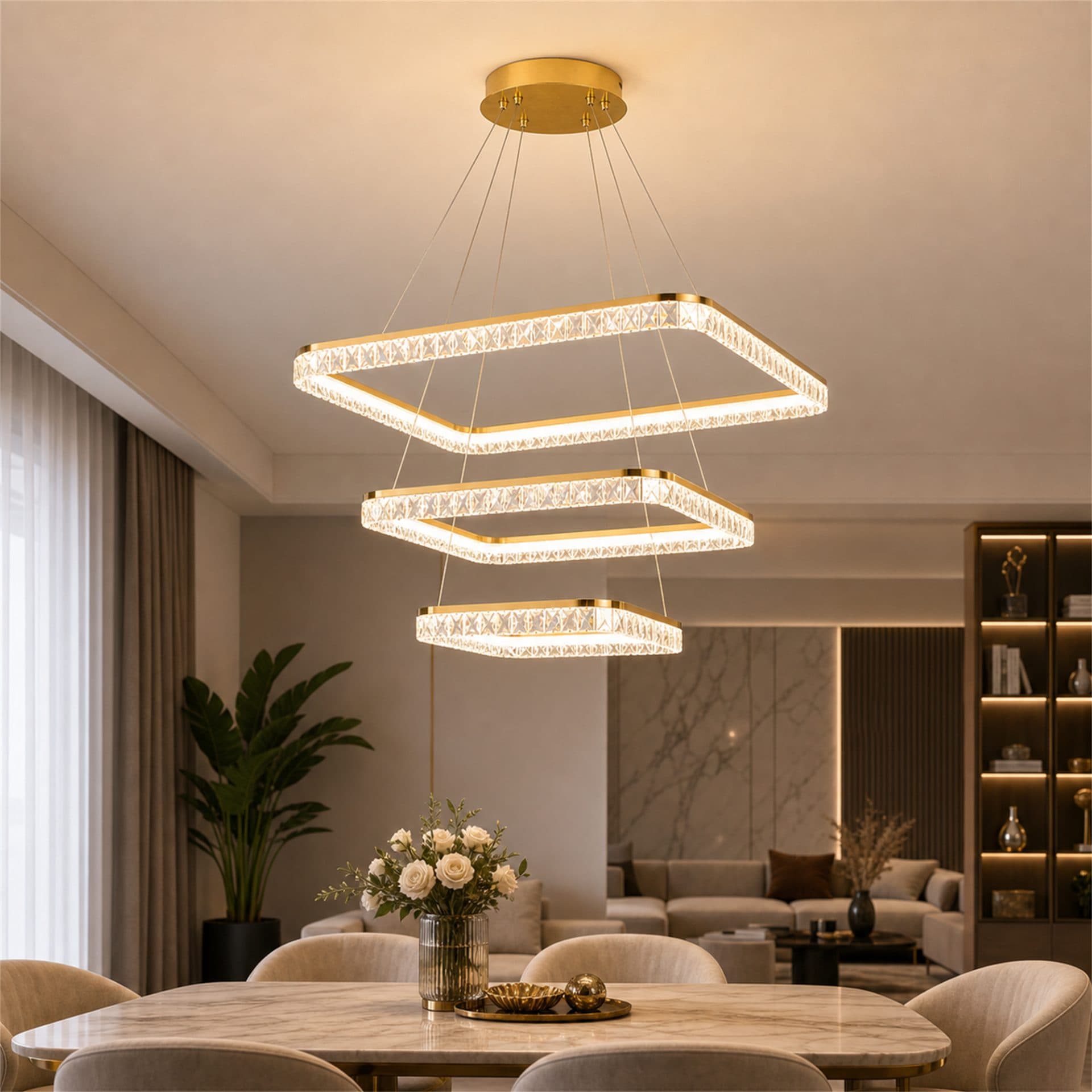 Lustra LED Flippy RENATO Nobile 39W Auriu cu telecomanda si cristal — imagine 1