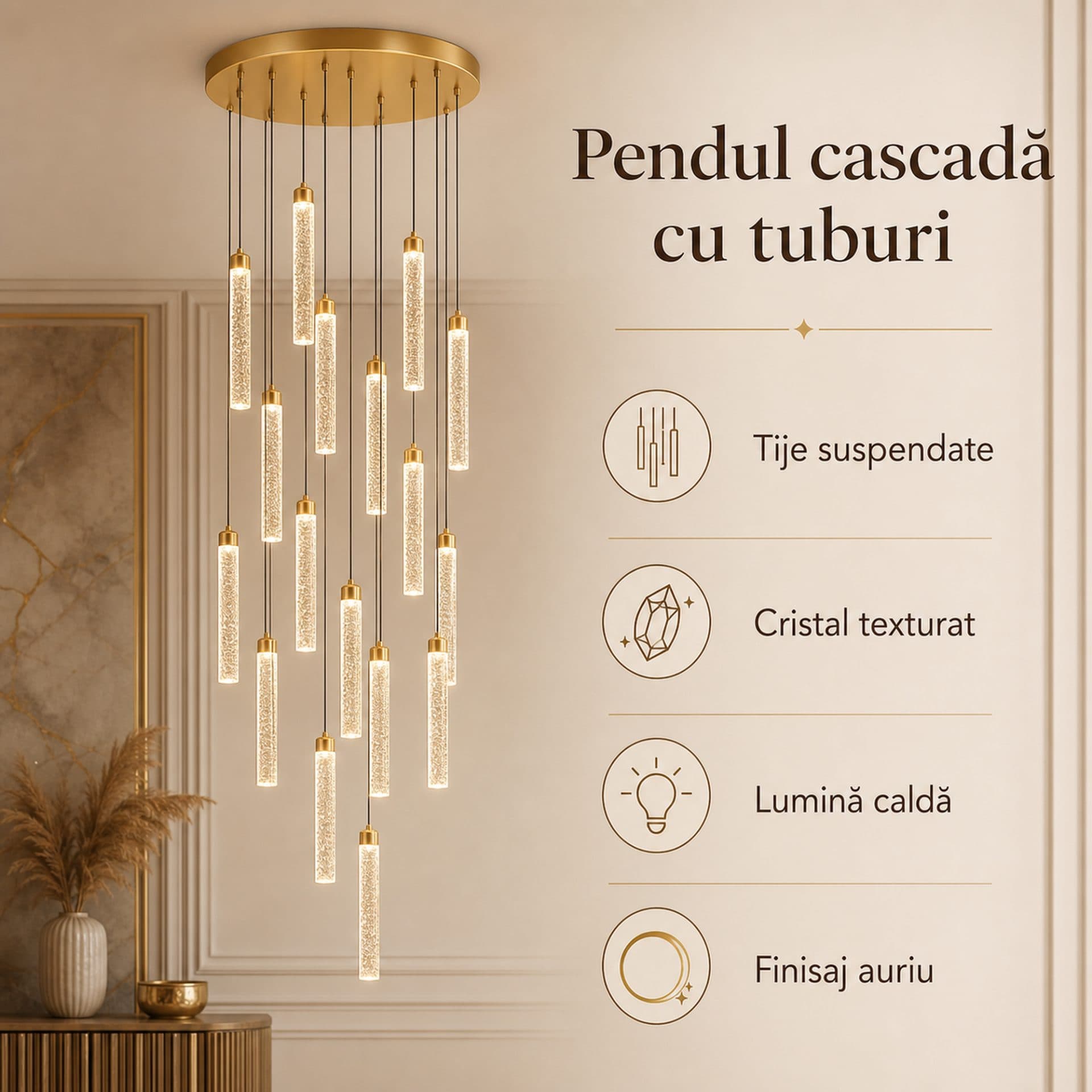 Candelabru Flippy Cristal LED cu Telecomanda, Suspendat, 36W, Diametru 40cm — imagine 12