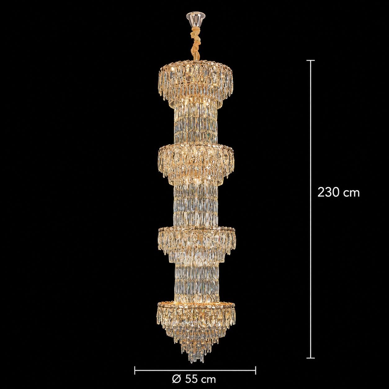 Candelabru Flippy Cristal IMPERIUM 45xE14, D55 cm, Auriu, Inaltime Reglabila, Metal si Cristal — imagine 9