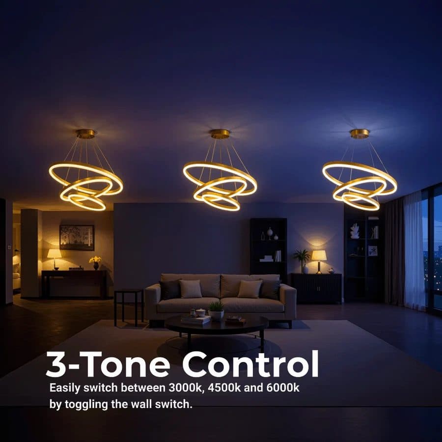 Lustra LED suspendata Flippy 85W 3 Cercuri Dimabila Auriu Lucios — imagine 5