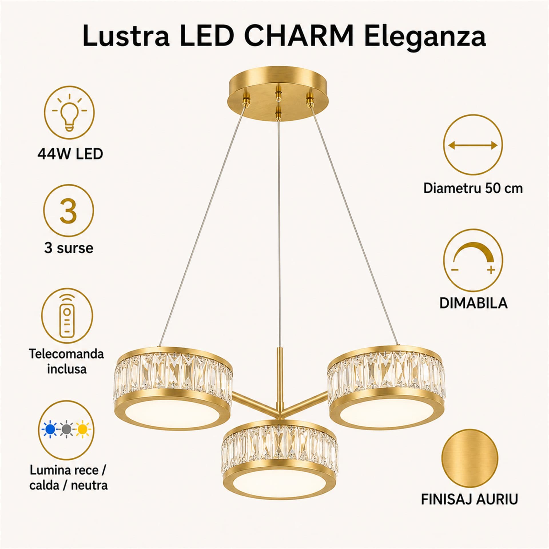 Lustra LED Flippy CHARM Eleganza Auriu 44W — imagine 4