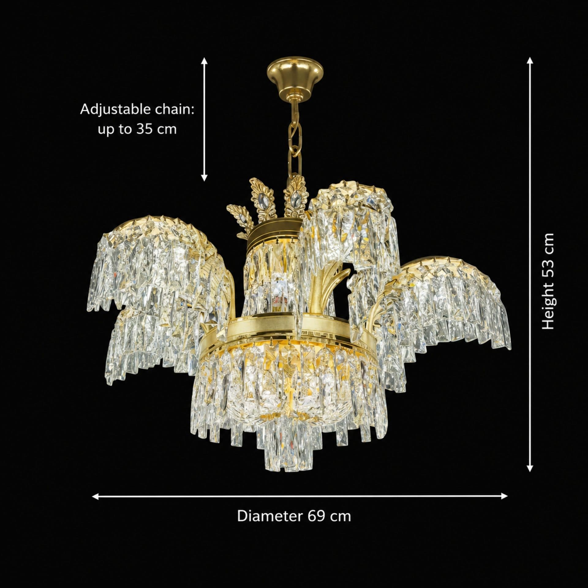 Candelabru Flippy Cristal 6 brate 12xG9 Diametru 69cm Auriu Lucios — imagine 4
