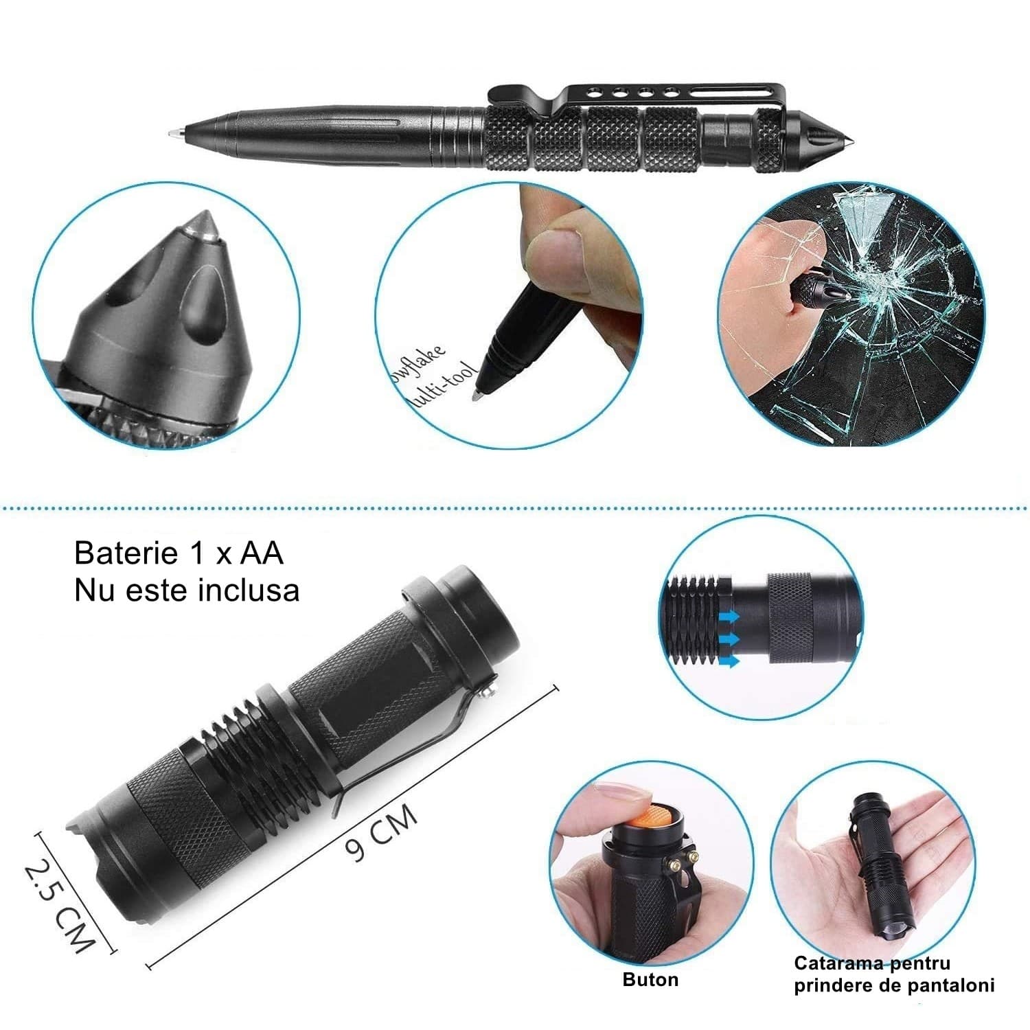 Kit supravietuire Flippy, set 40 accesorii si instrumente, model Army, negru — imagine 2