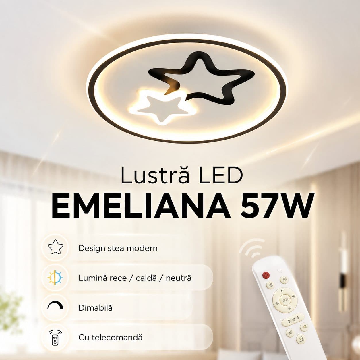 Lustra LED Moderna Flippy EMELIANA, 57W, Luna si Stea — imagine 3