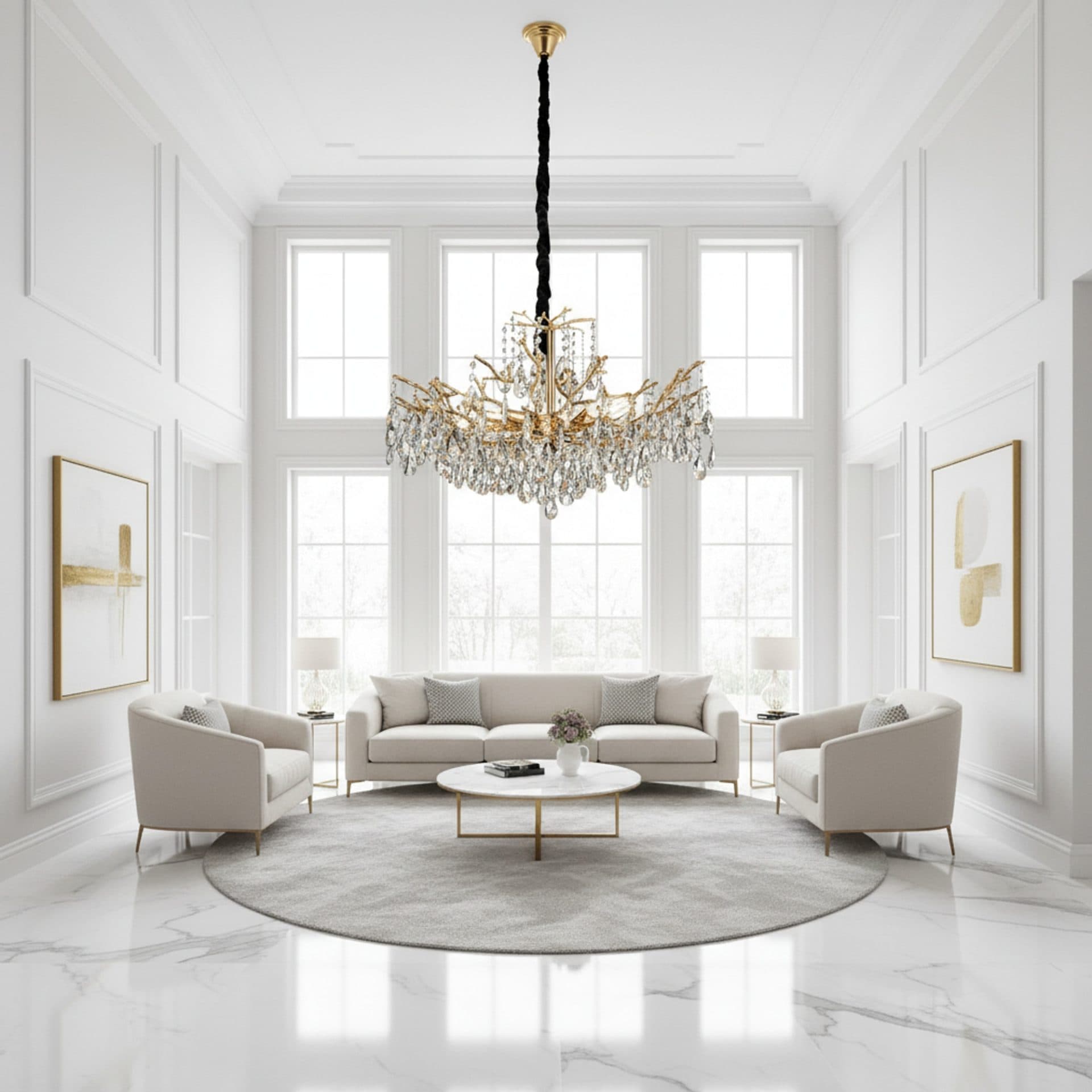 Candelabru Flippy Cristal REINA Regalis, 8x E14, D80cm, Auriu, Metal si Cristal — imagine 2