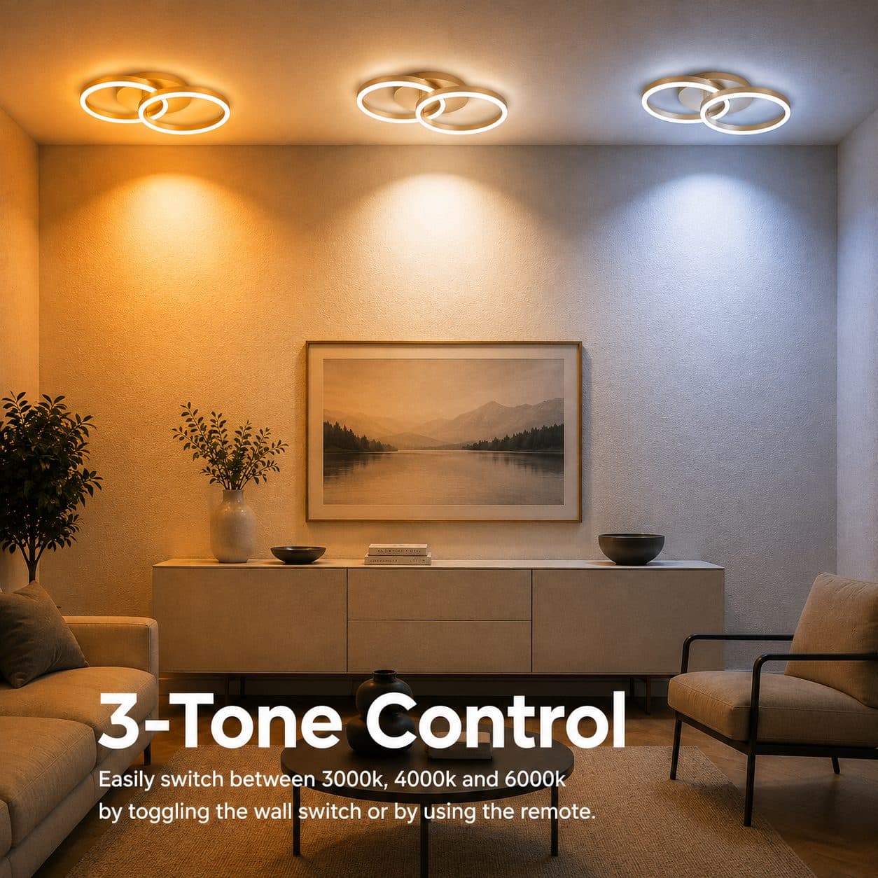 Lustra LED Flippy RINOVA 41W, 2 Cercuri, Dimabila, Auriu — imagine 2
