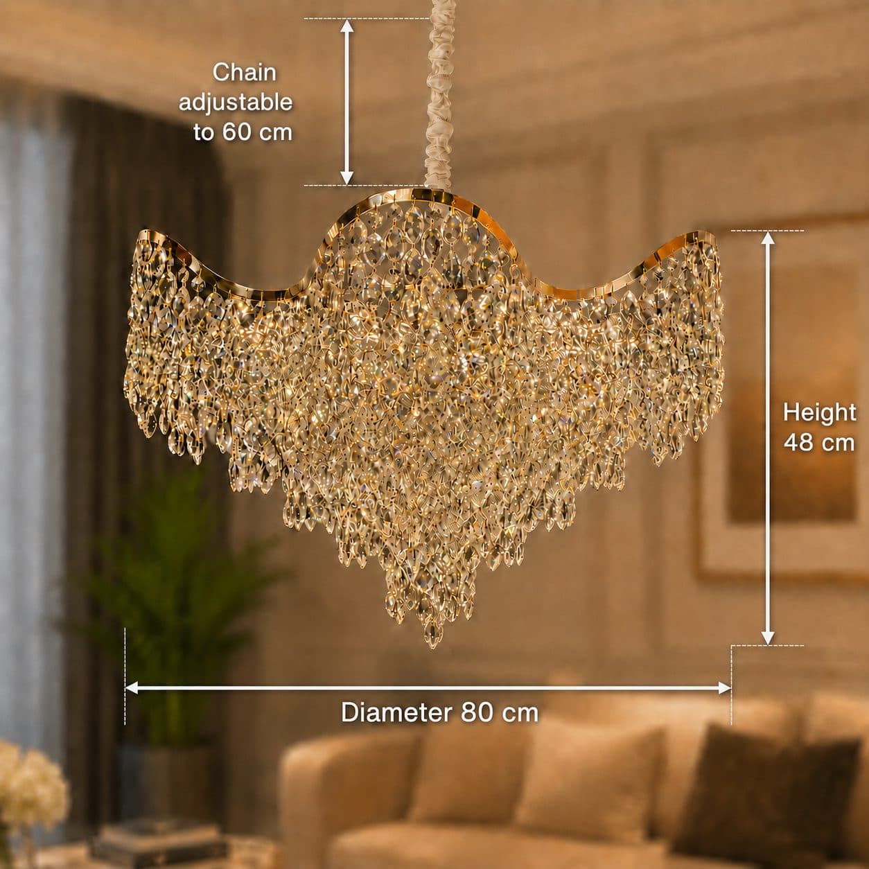 Candelabru Cristal VELOURA Regalis 22xE14, D80 cm, Auriu, Inaltime Reglabila, Metal si Cristal — imagine 8