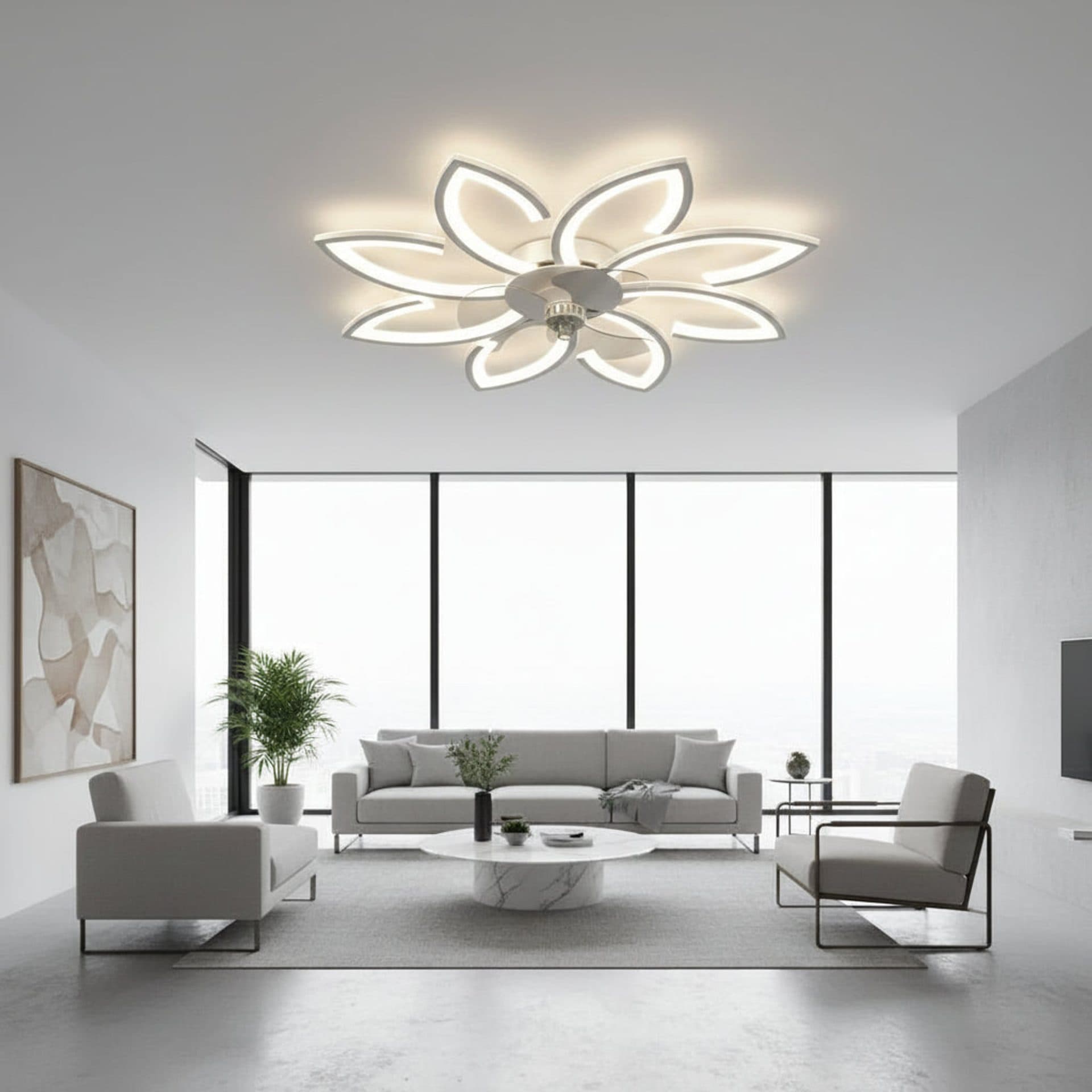 Lustra LED Ventilator Flippy 48W D87cm Telecomanda Alb — imagine 1