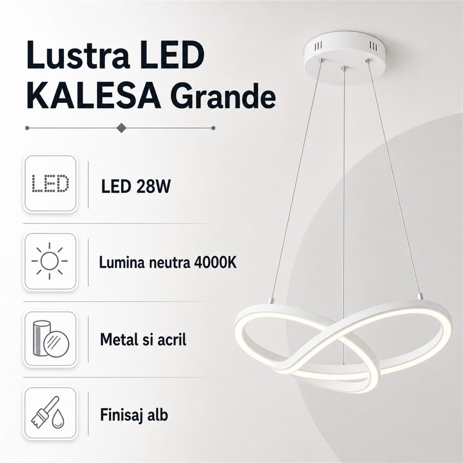 Lustra LED Flippy KALESA Grande, Lumina Neutra 4000K, 28W, Alb, Metal si Acril — imagine 11