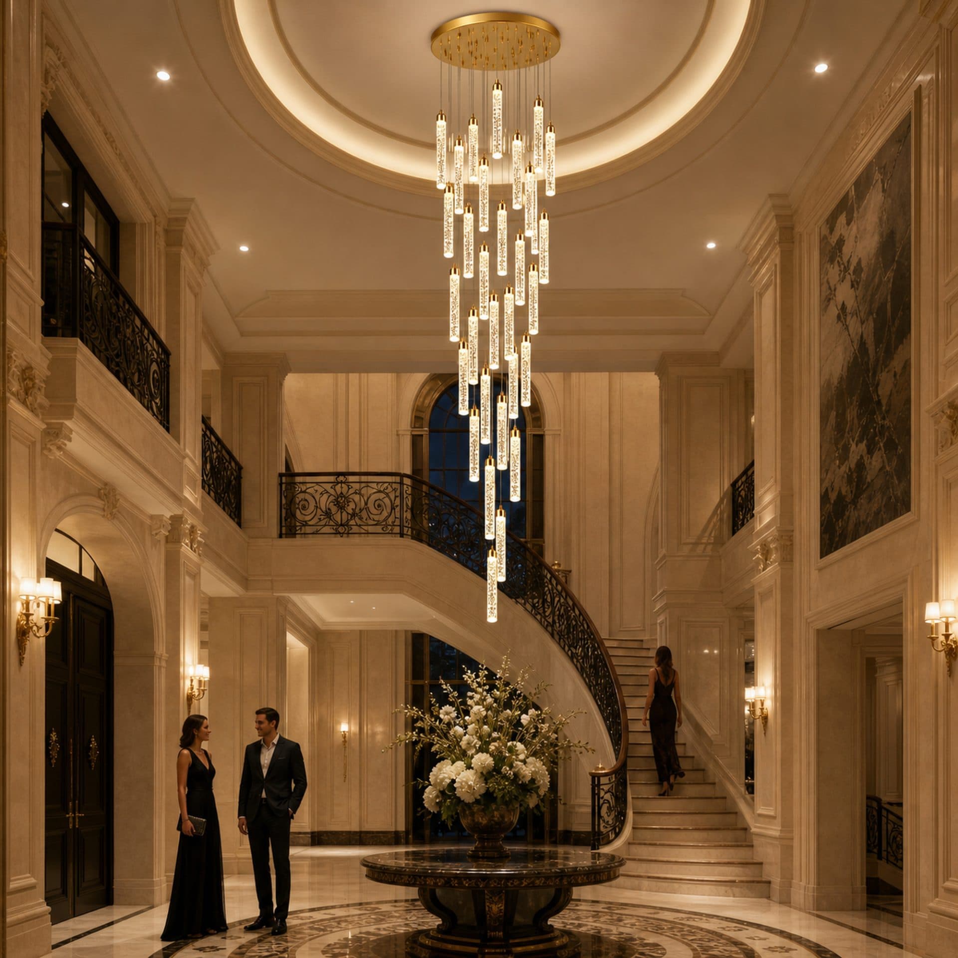 Candelabru Flippy Cristal LAGOM LED cu Telecomanda, Suspendat, 30 Surse, 90W, Diametru 60cm, Auriu, Metal si Cristal — imagine 11
