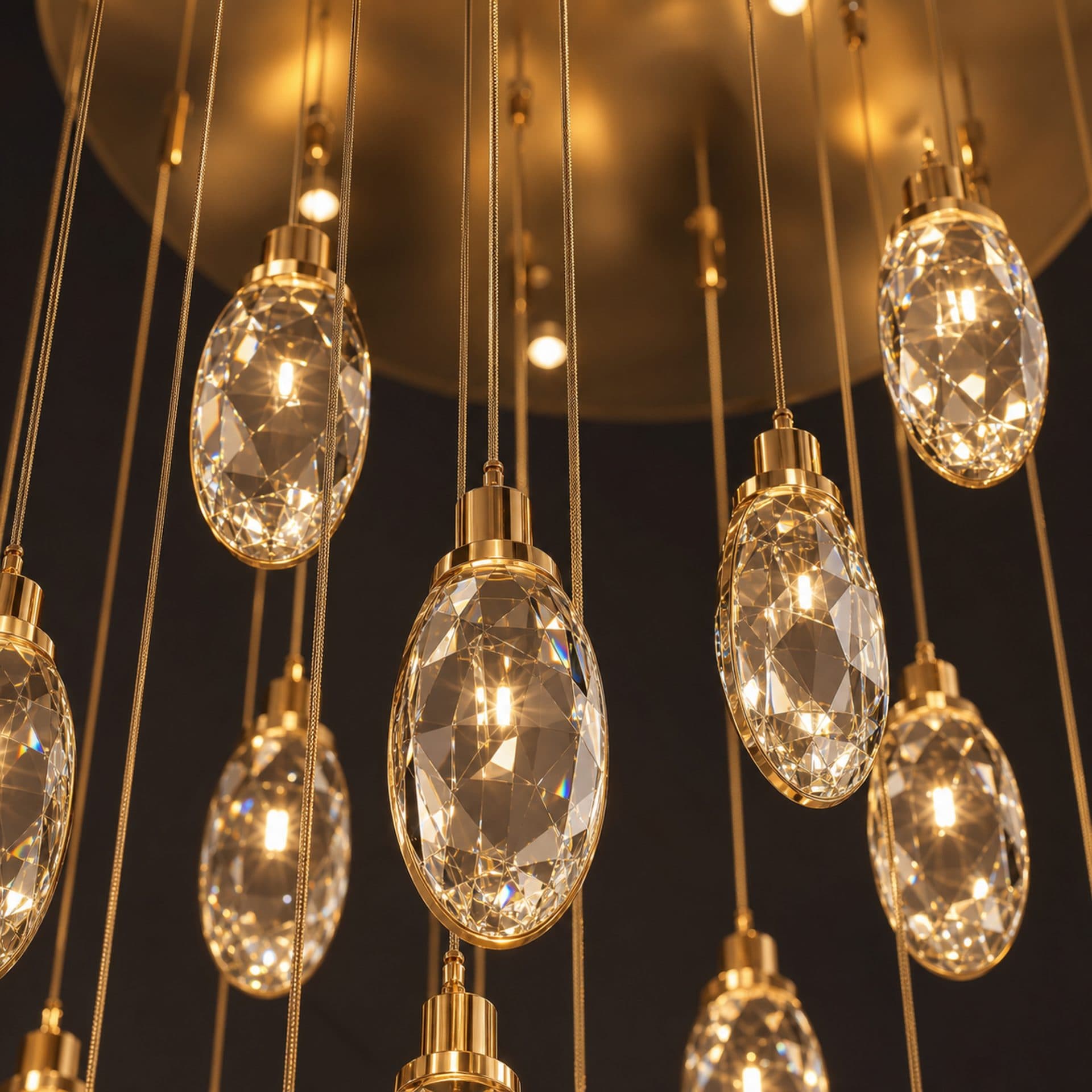 Candelabru LED Flippy Cristal Suspendat 30 Surse 90W Auriu — imagine 10