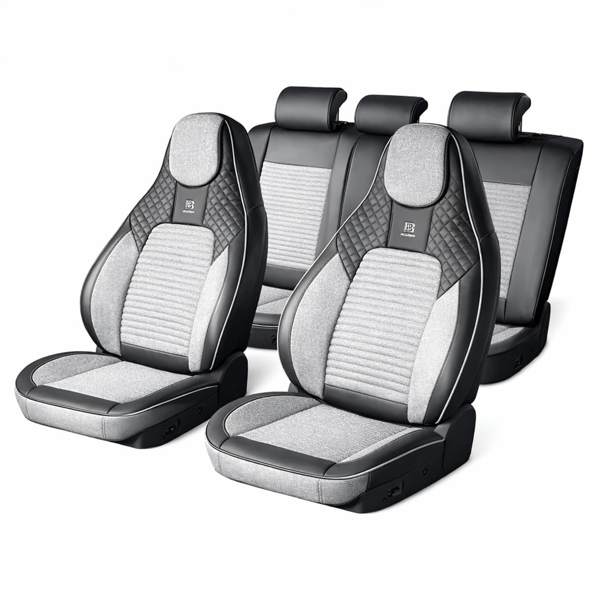 Set huse scaune auto BLAZE Prime, Piele Ecologica, Negru/Gri — imagine 1