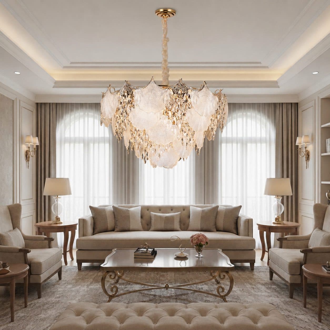 Candelabru Flippy Cristal LUXE Regalis 21xE14 Auriu Lucios Inaltime Reglabila — imagine 5