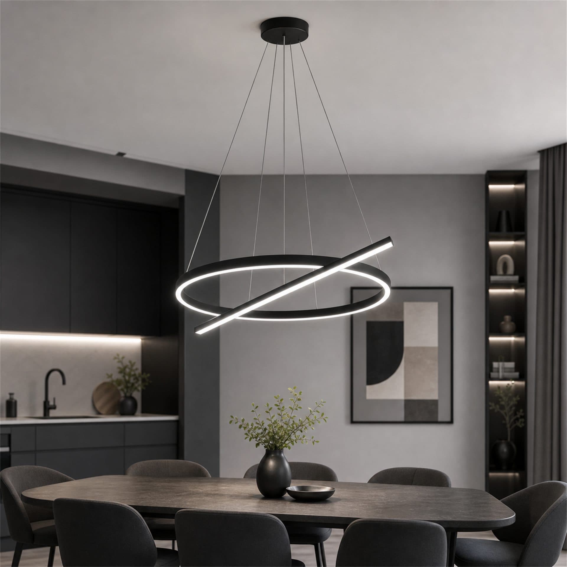 Lustra LED suspendata Flippy D52cm 25W Inaltime Reglabila Lumina Rece Negru Metal si Acril — imagine 3