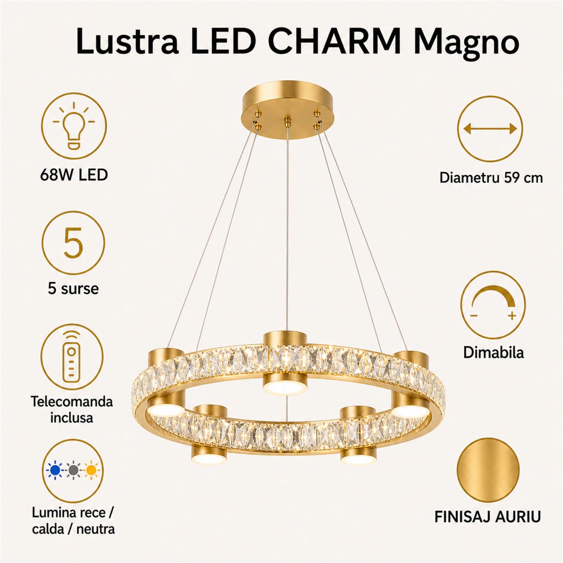 Lustra LED Flippy CHARM Magno Auriu — imagine 4