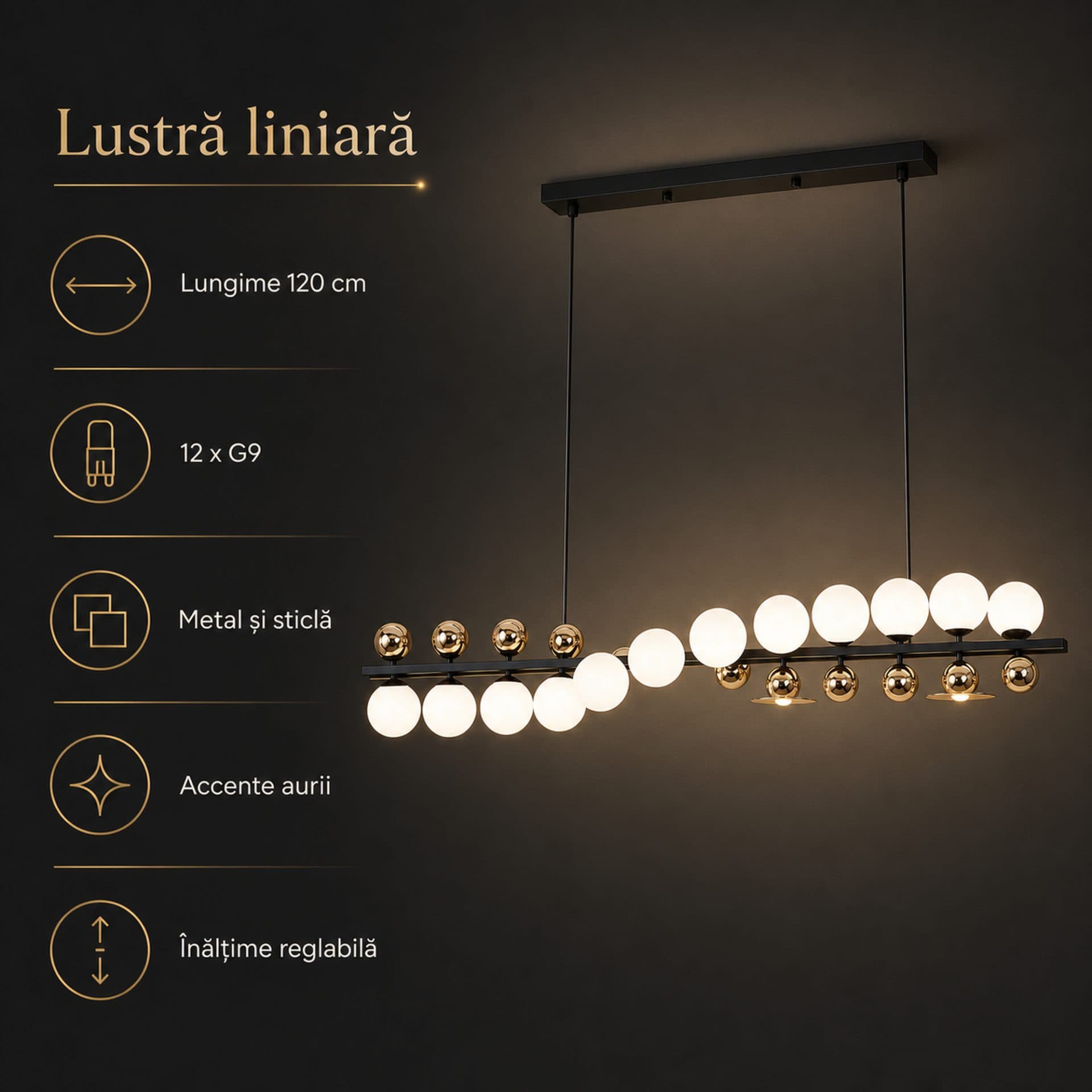 Lustra Suspendata Flippy LINEO Grande 12x G9 Auriu — imagine 7
