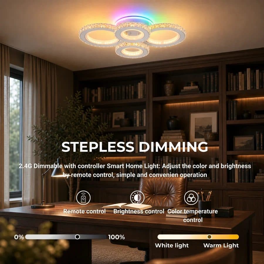 Lustra LED Flippy Rotunda RGB 82W 4 Cercuri Telecomanda Alb — imagine 5