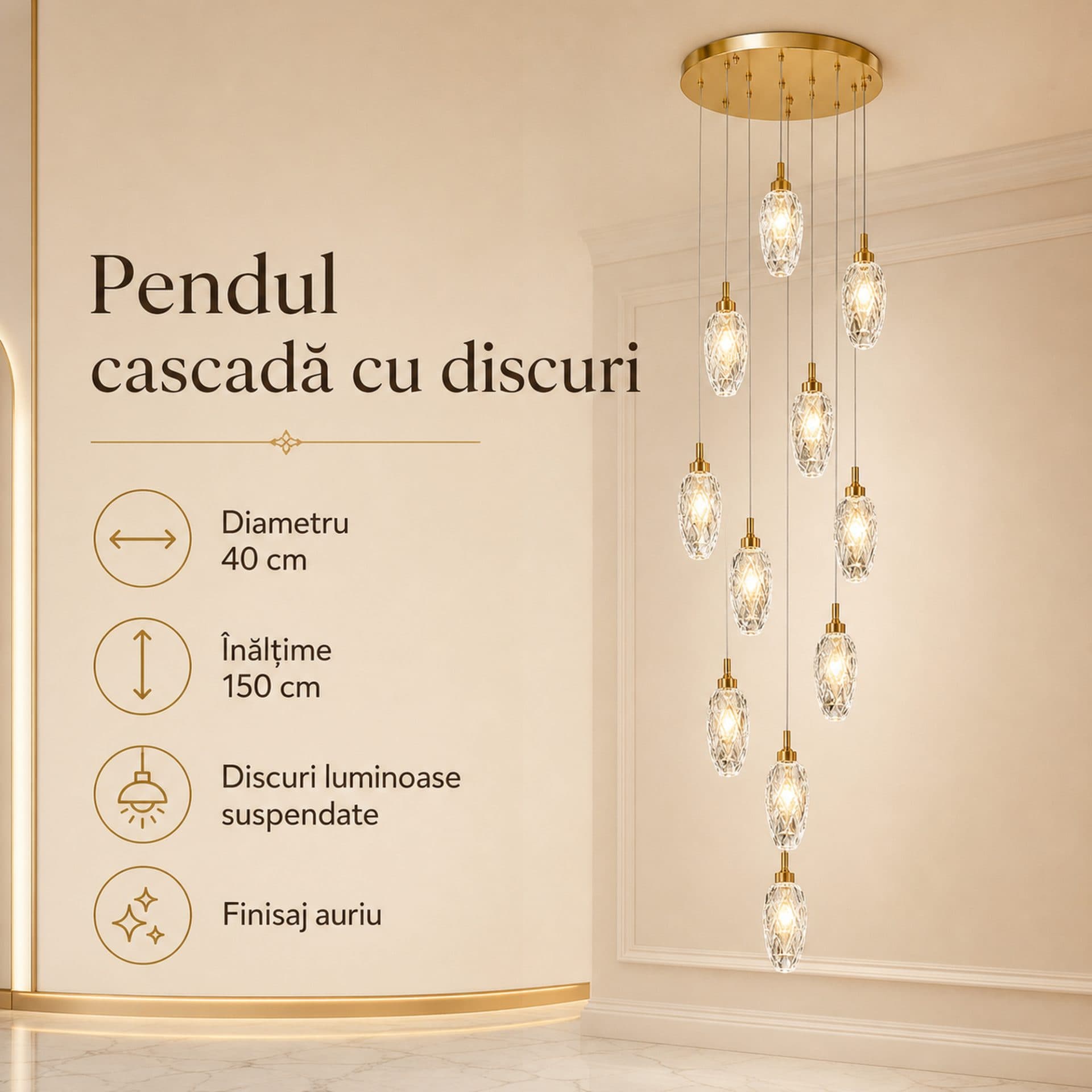 Candelabru LED Cristal Suspendat 12 Surse 36W Diametru 40cm — imagine 12