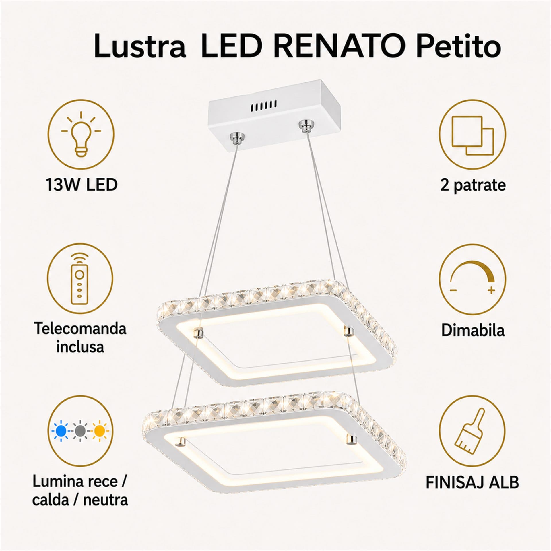 Lustra LED Flippy RENATO Petito 13W telecomanda cristal Alb — imagine 2