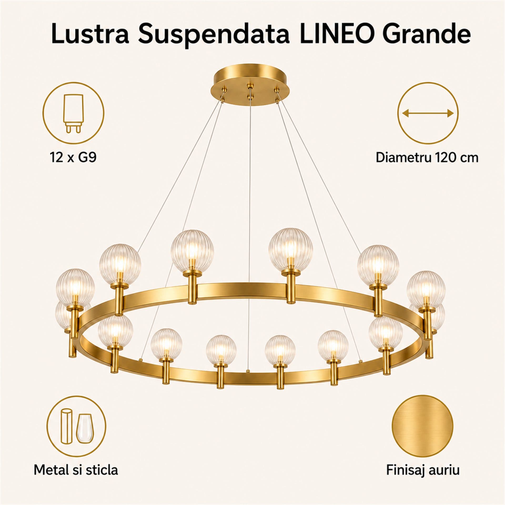 Lustra Suspendata Flippy LINEO Grande 12x G9 Auriu — imagine 12
