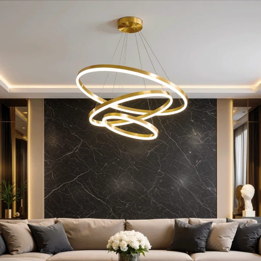 Lustra LED suspendata Flippy 85W 3 Cercuri Dimabila Auriu Lucios — imagine 3