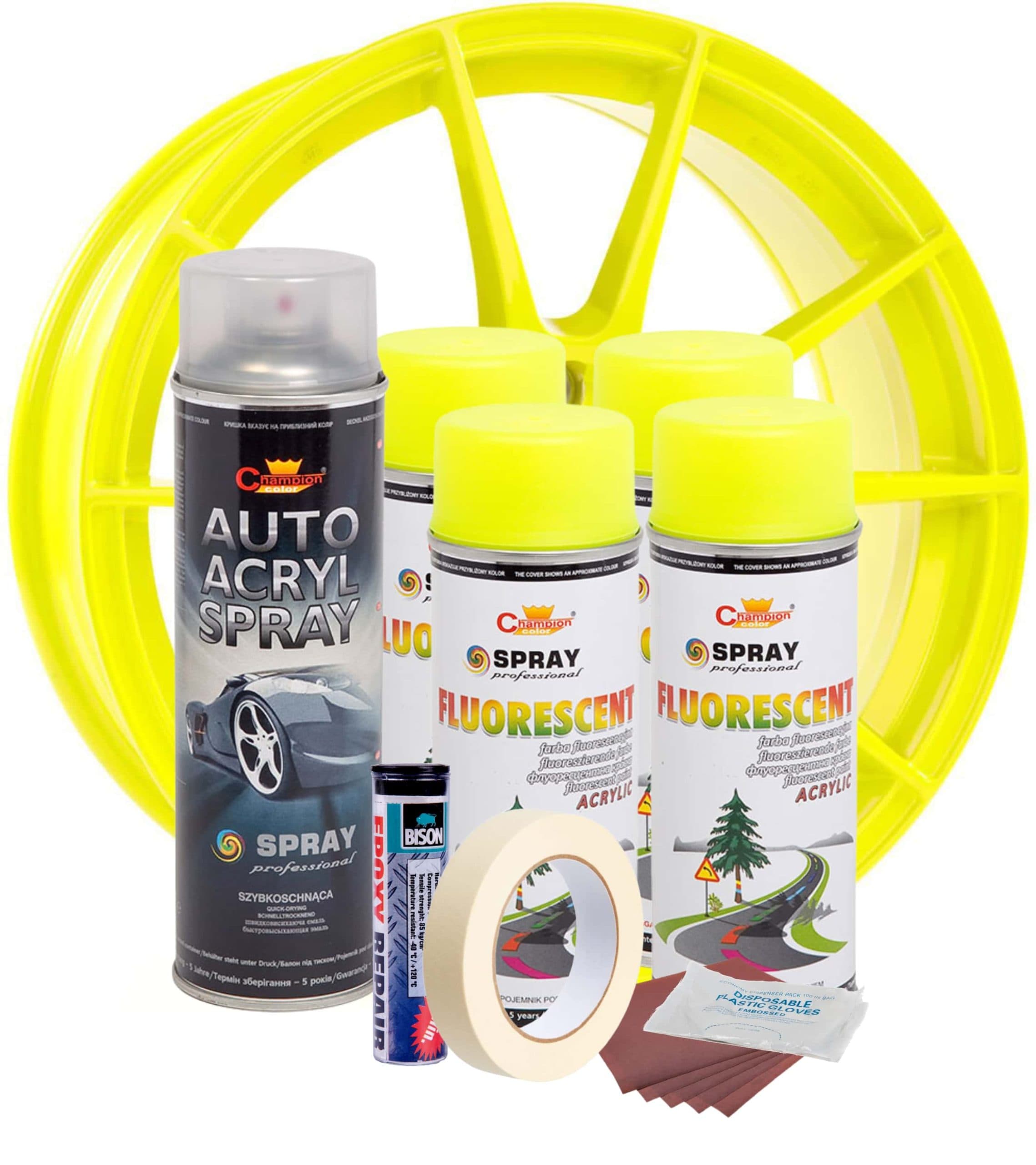 Kit reparatie si vopsire jante AVEX.ro Galben Fluorescent, V4 — imagine 2