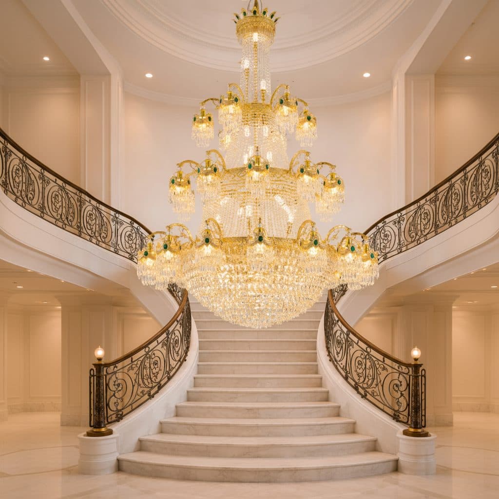 Candelabru Cristal 61xE14 Auriu Lucios Inaltime Reglabila — imagine 5