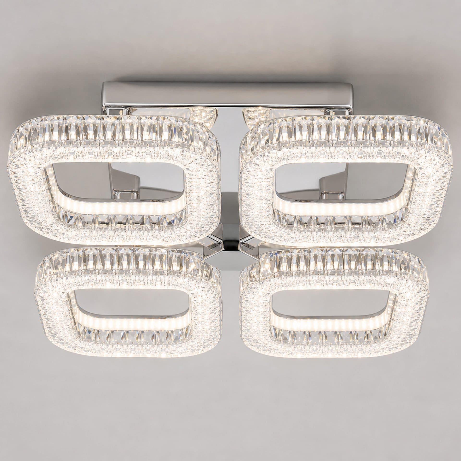Lustra LED Flippy RENATO Nobile cu telecomanda si cristal, 54W, 4 Patrate, Lumina Rece/Calda/Neutra, Dimabila, Alb — imagine 6