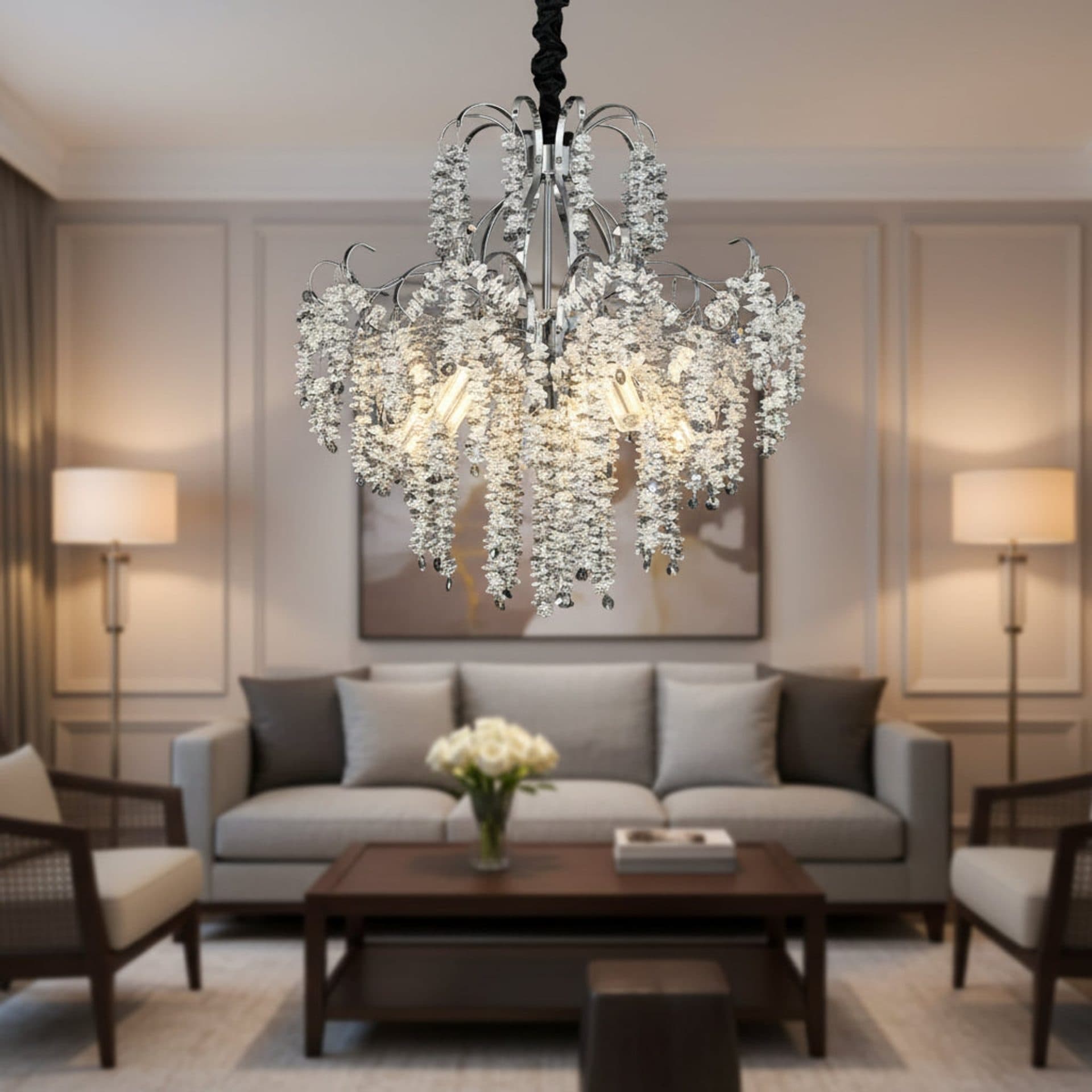Candelabru Flippy Cristal PUBU Eleganza, 5x E14, Diametru 50cm, Crom — imagine 8