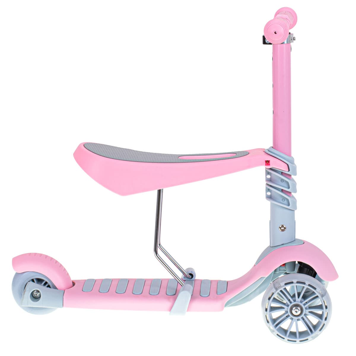 Set 3in1 Tricicleta Trotineta Skateboard cu roti LED, Roz — imagine 2