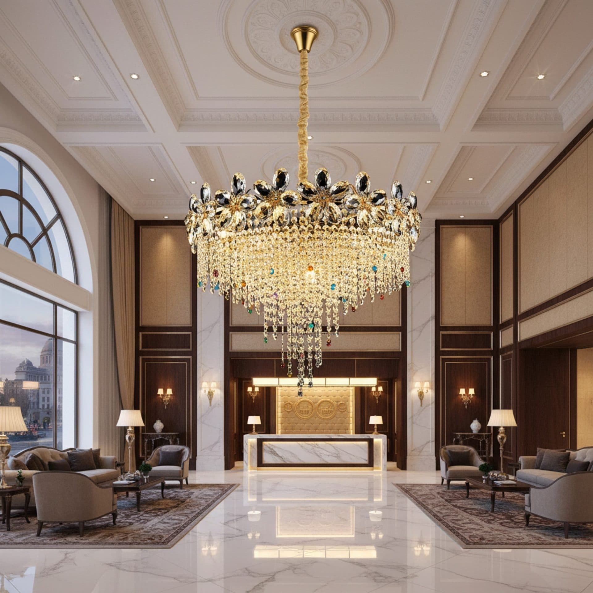 Candelabru Flippy Cristal BLOSSOM Eleganza 6x E14 50cm Auriu Lucios Inaltime Reglabila Metal si Cristal — imagine 3