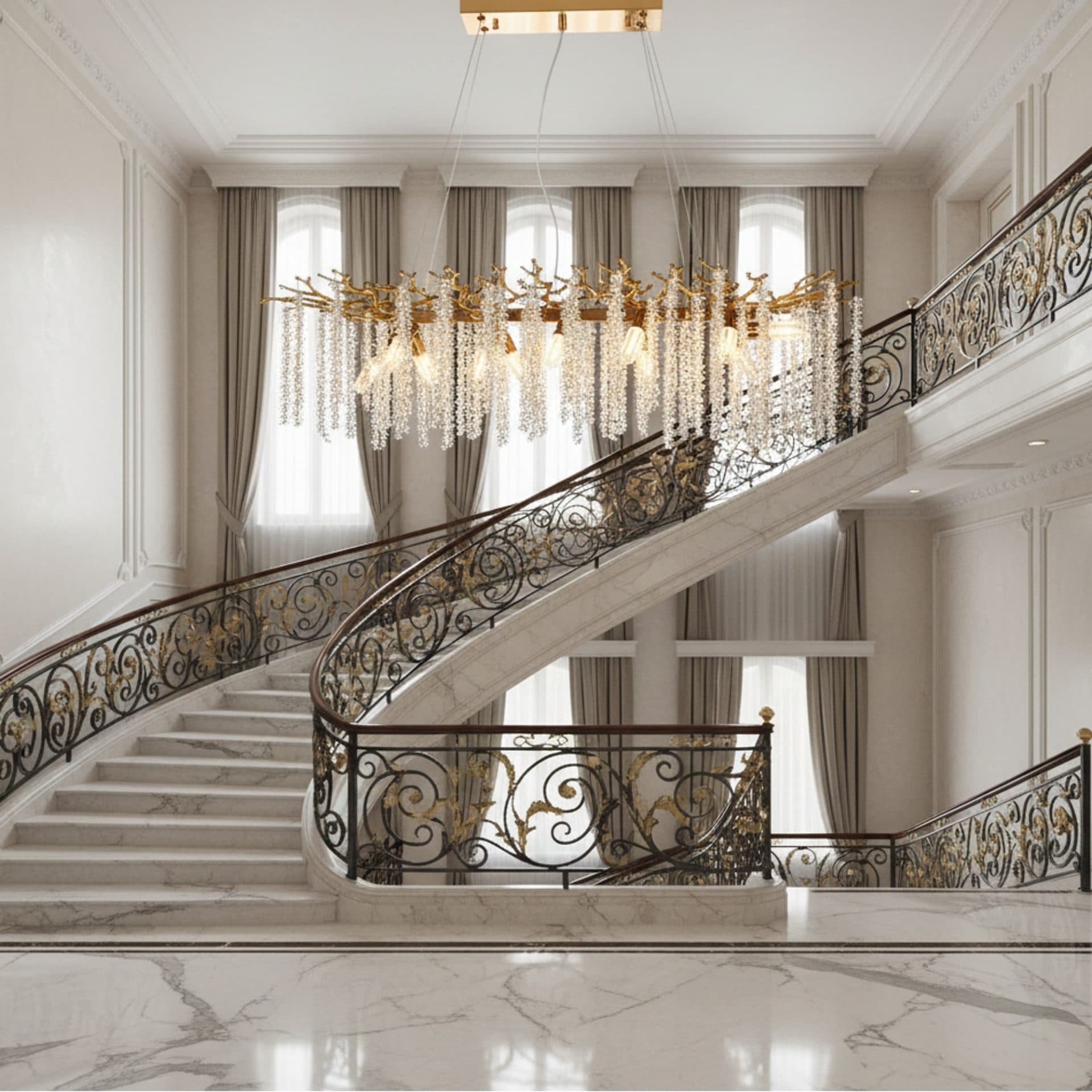 Candelabru Flippy Cristal ARBUS Regalis, 120x40cm, 12xE14, Auriu, Metal si Cristal — imagine 2